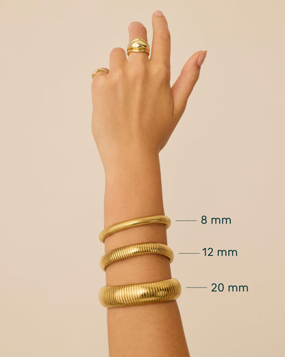 Stainless Steel 14K Gold Plated Waterproof Flexible Stretch Chunky Bangle for Women | Cobra Bracelet SL-012