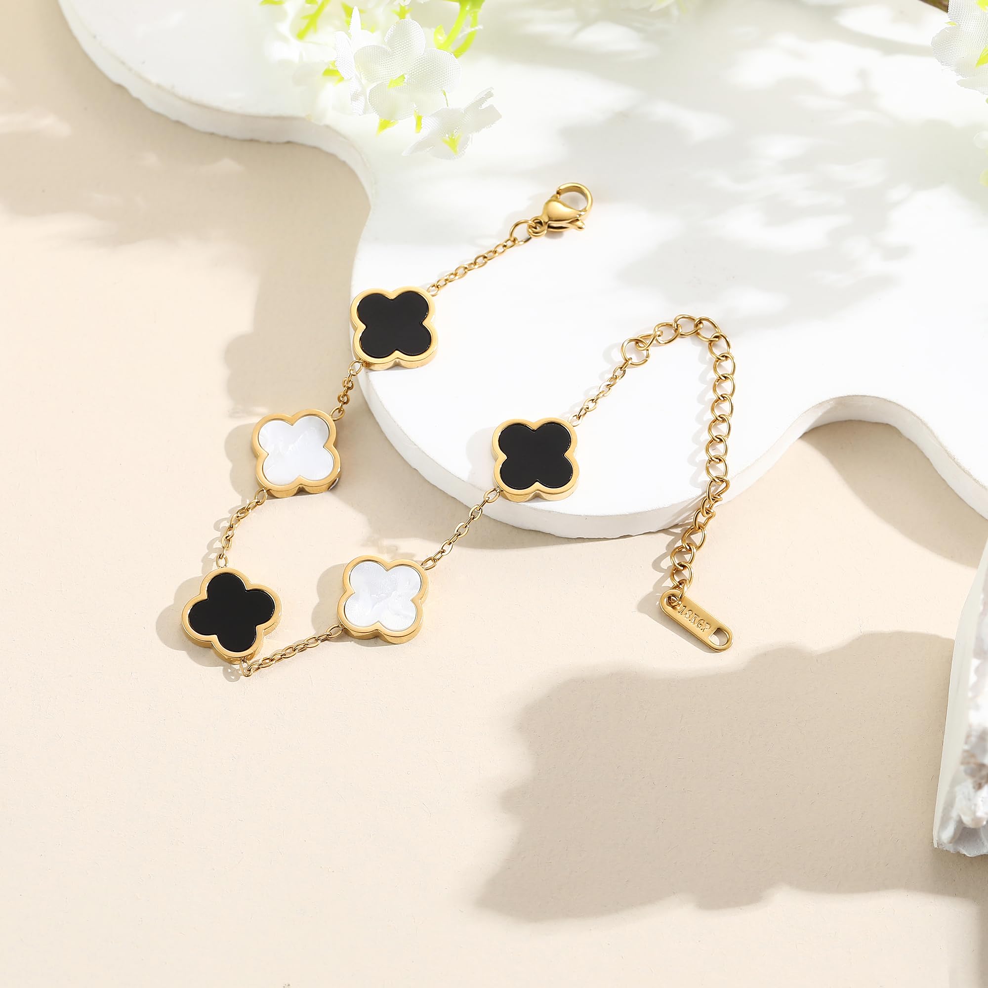 18K Gold Plated Clover Lucky Bracelet for Women White/Black/Red/Green Flower Four Leaf Link Bracelets Trendy Jewelry Gifts for Women SL-019