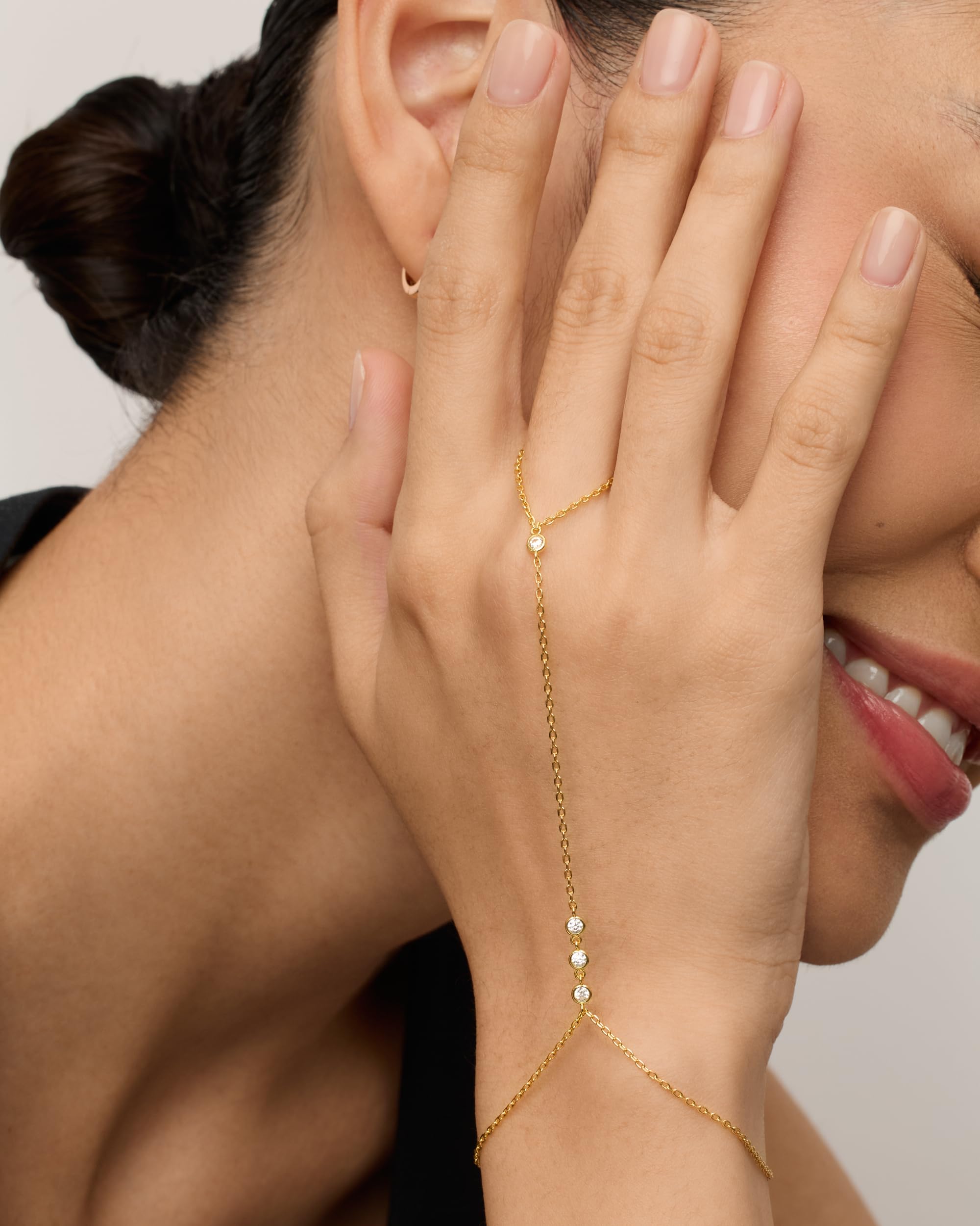 14K Gold Plated Freshwater Pearl Gold Hand Chain Bracelet for Women - Trendy Ring Bracelet Hand Chain Body Jewelry SL-038