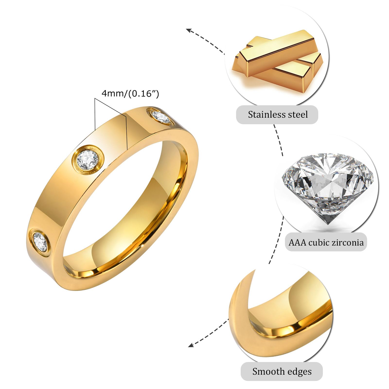 Women, 18K Gold Plated Stainless Steel Cubic Zirconia Friendship Band Wedding Party Trendy Jewelry Gift Non-Tarnish,Christmas Birthday Gifts for Her Girlfriend JZ-009