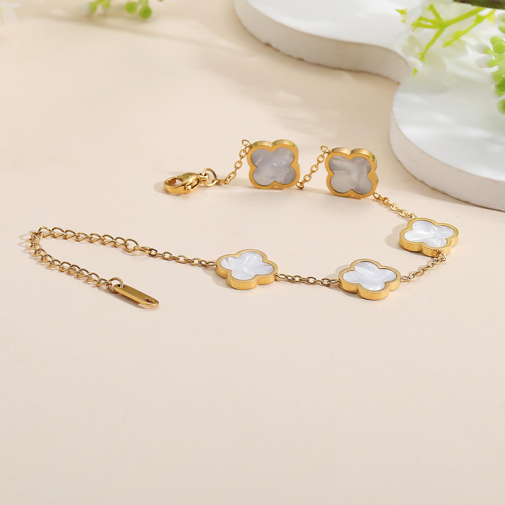 18K Gold Plated Clover Lucky Bracelet for Women White/Black/Red/Green Flower Four Leaf Link Bracelets Trendy Jewelry Gifts for Women SL-019