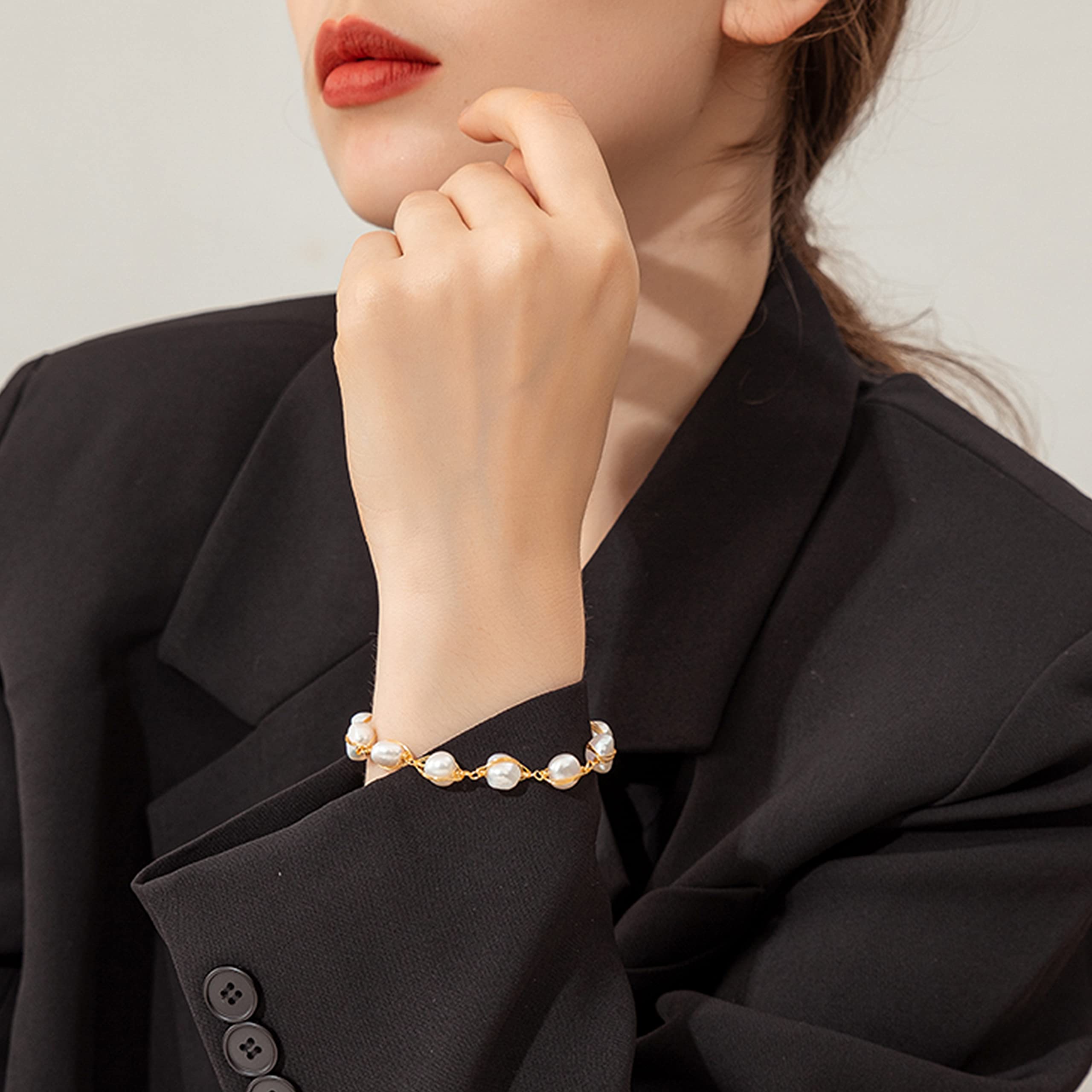 Pearl Bracelet Baroque Cultured Handmade Wind Bossimi 18K Gold Plated Work Around Silk Adjustable Charm Fashion Valentine Delicate Vintage Jewelry SL-050