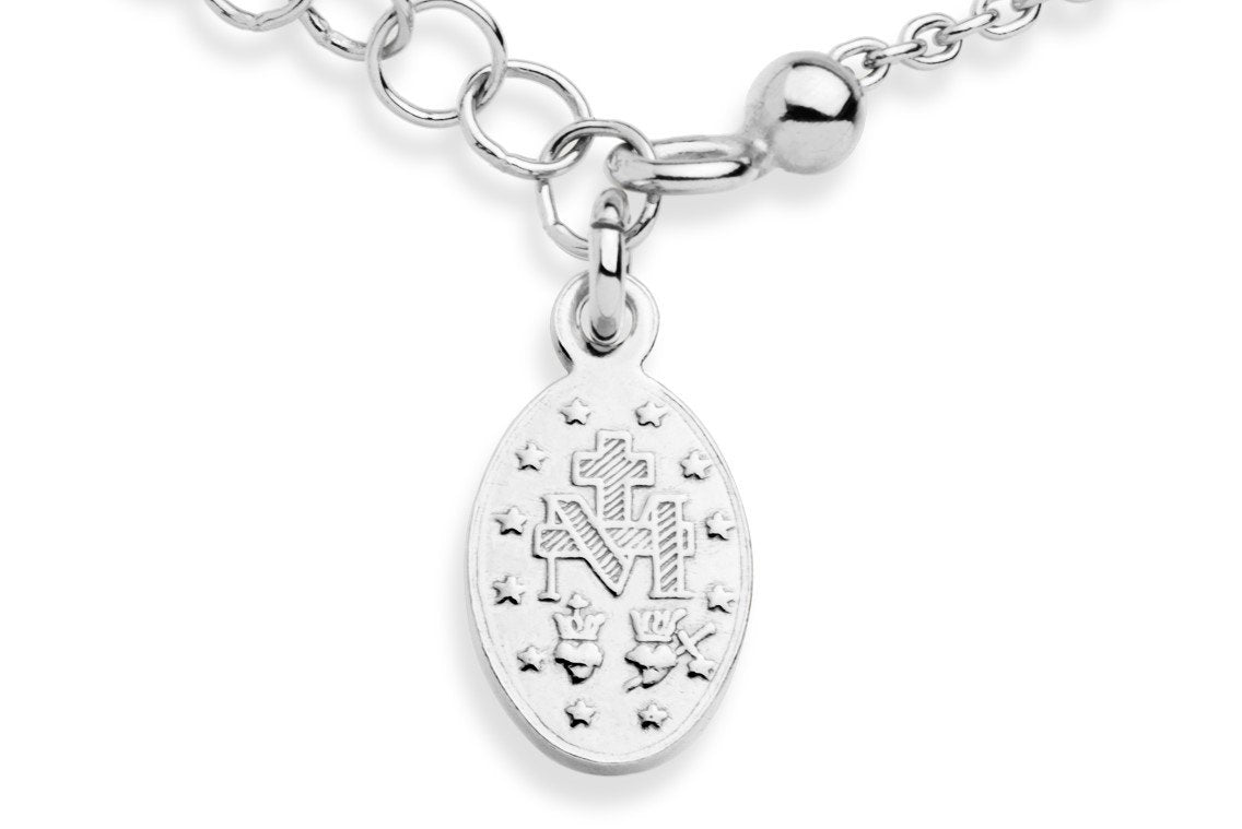 925 Sterling Silver Italian Rosary Cross Bead Charm Link Chain Bracelet for Women, Adjustable SL-041