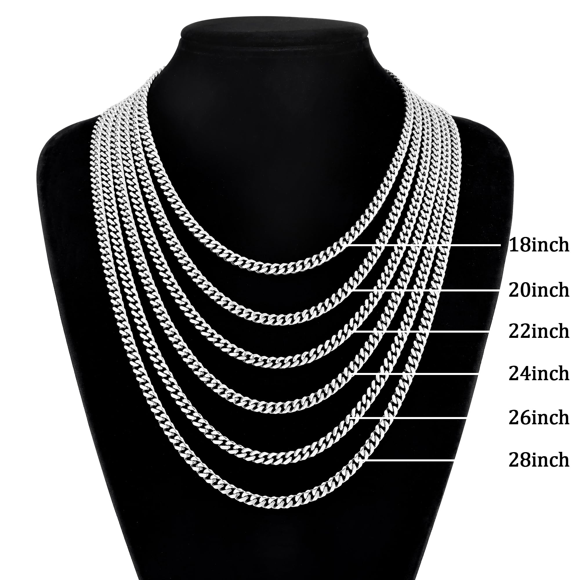 3.5mm Cuban Link Chains for Men, Silver Tone/Black/14K Gold Plated Stainless Steel Necklace Chain, Mens Necklace 16, 18, 20, 22, 24, 26, 28 Inch XL-008