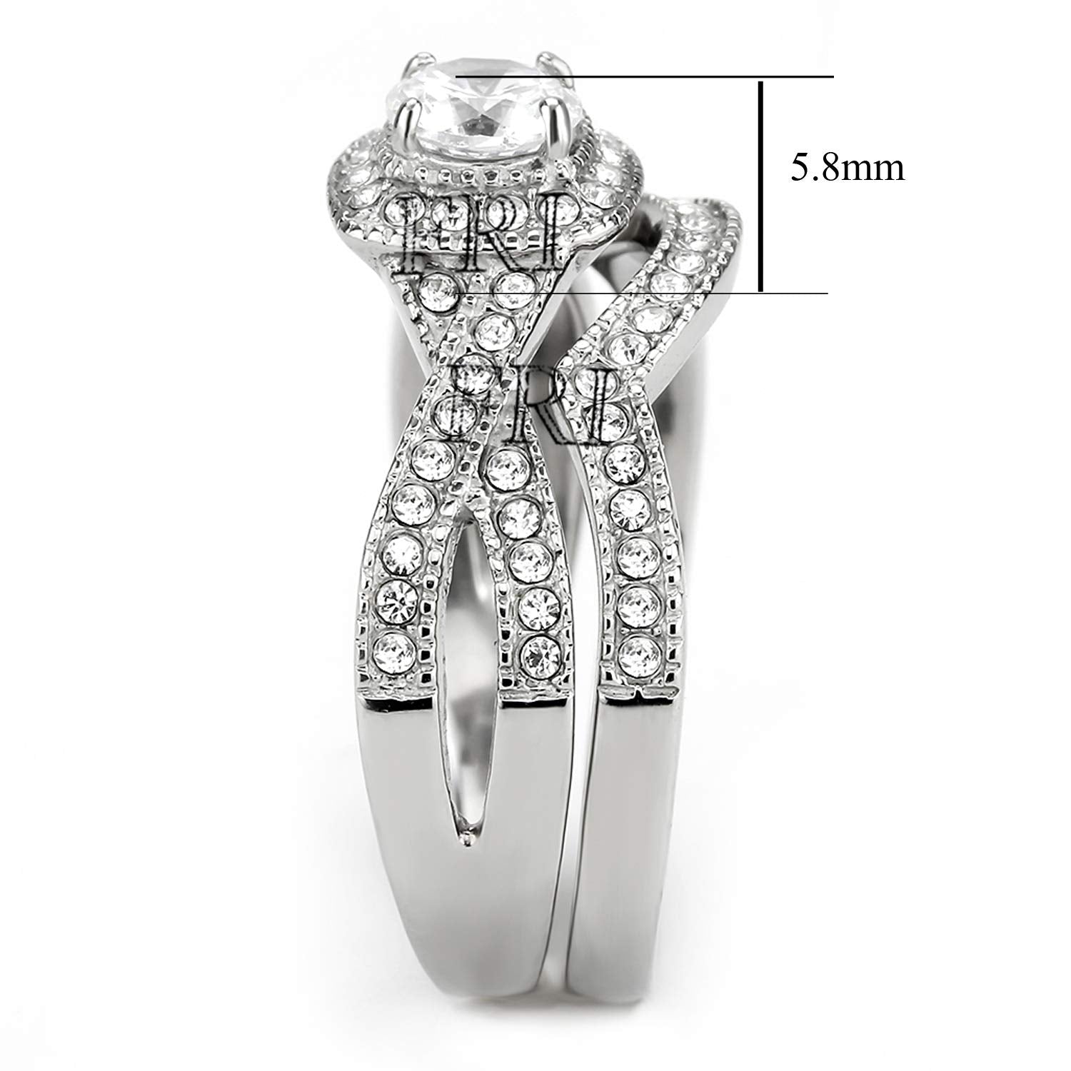 Stainless Steel Rings for Women Infinity Wedding Set Round CZ Cubic Zirconia Halo Engagement Bridal Jewelry Set JZ-007