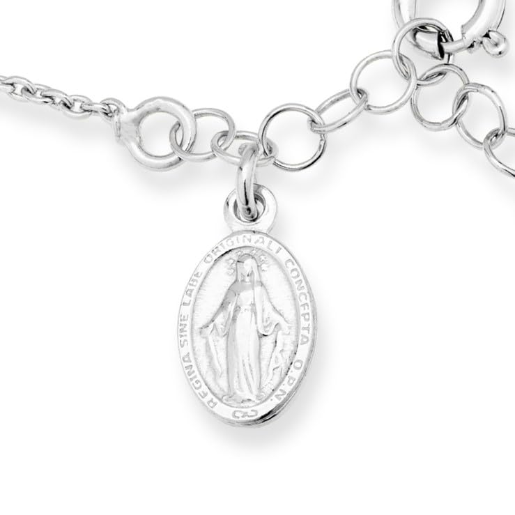 925 Sterling Silver Italian Rosary Cross Bead Charm Link Chain Bracelet for Women, Adjustable SL-041