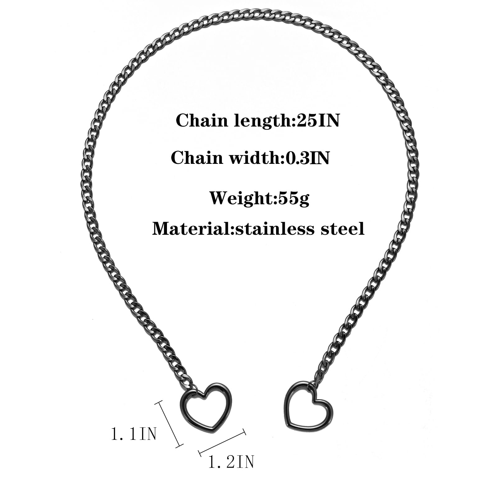 Heart Slip Chain Necklaces for Women,Stainless Steel O-Ring Adjustable Lariat Heart Y-Necklace,Punk Gothic Cuban Collar Choker Necklace for women XL-011