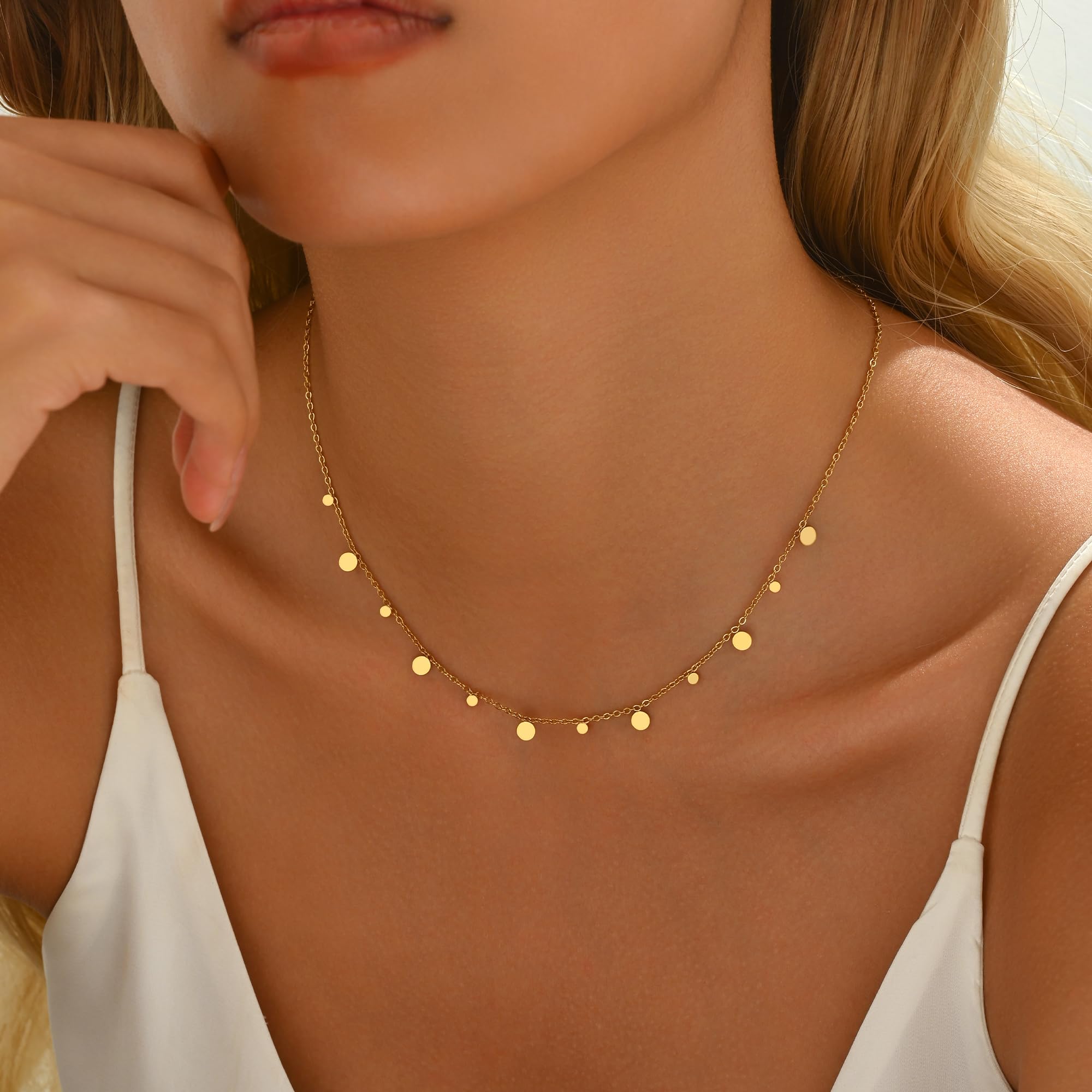 Gold Chain Necklace for Women 18K Gold Plated Stainless Steel Necklace Dainty Star Cross Heart Choker Chains Simple Delicate Minimalist Trendy Jewelry XL-013