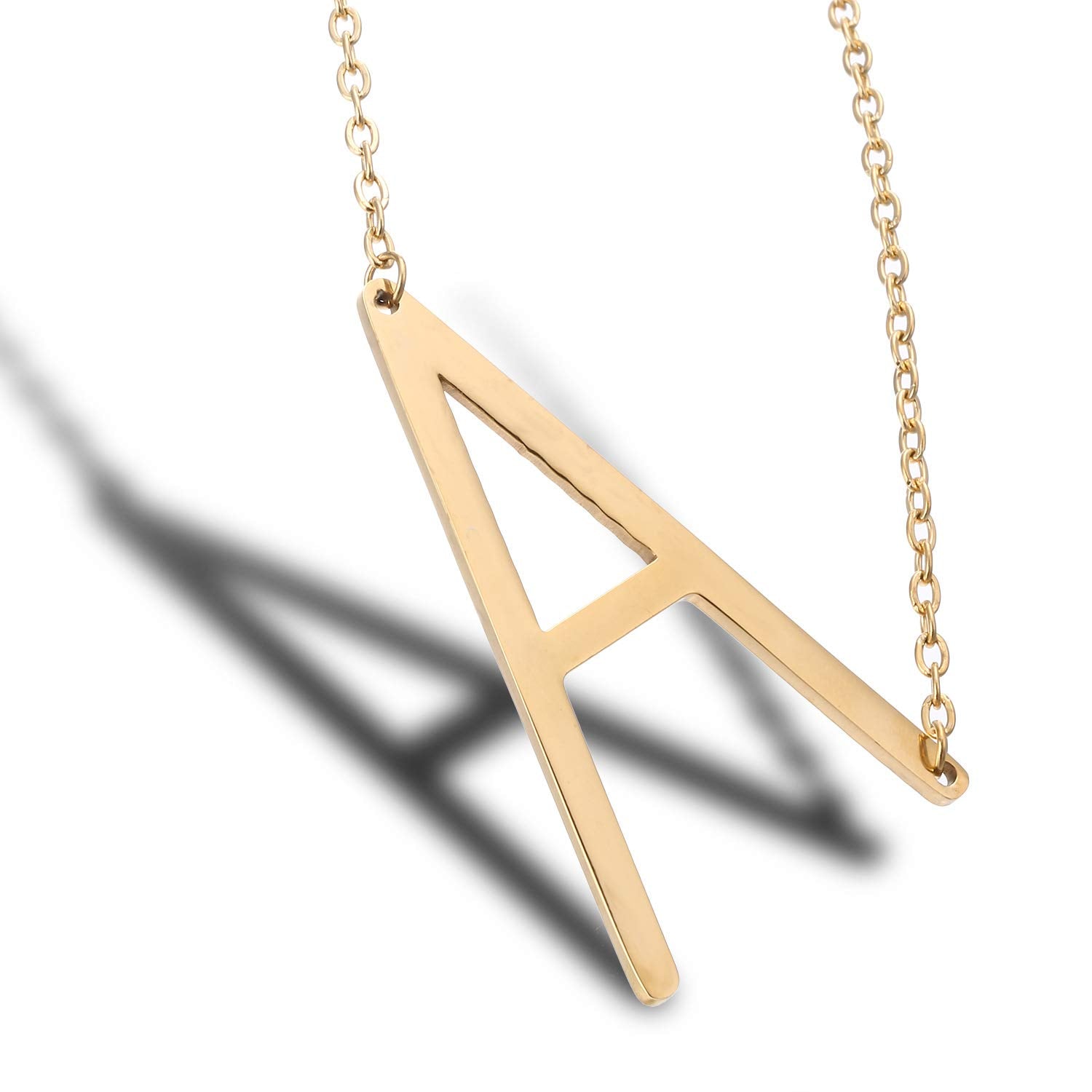 Sideways Initial Necklace 18K Gold Plated Stainless Steel Large Big Letters Pendant Necklace Script Name Monogram Necklaces for Women XL-012