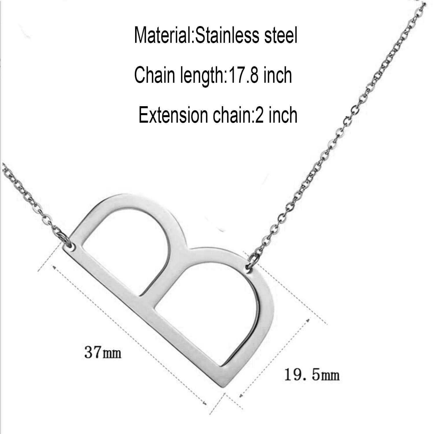 Sideways Initial Necklace 18K Gold Plated Stainless Steel Large Big Letters Pendant Necklace Script Name Monogram Necklaces for Women XL-012