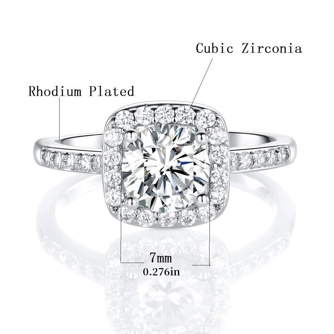 18K White Gold Plated Cubic Zirconia Promise Halo Engagement Promise Eternity Ring for Women JZ-006