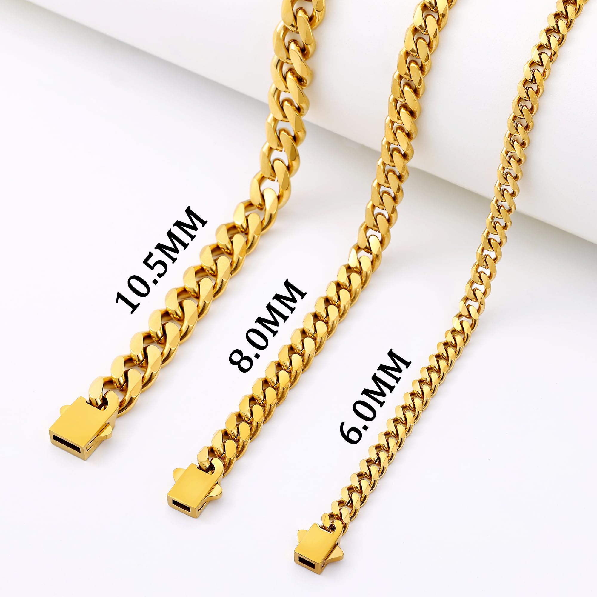 3.5mm Cuban Link Chains for Men, Silver Tone/Black/14K Gold Plated Stainless Steel Necklace Chain, Mens Necklace 16, 18, 20, 22, 24, 26, 28 Inch XL-008