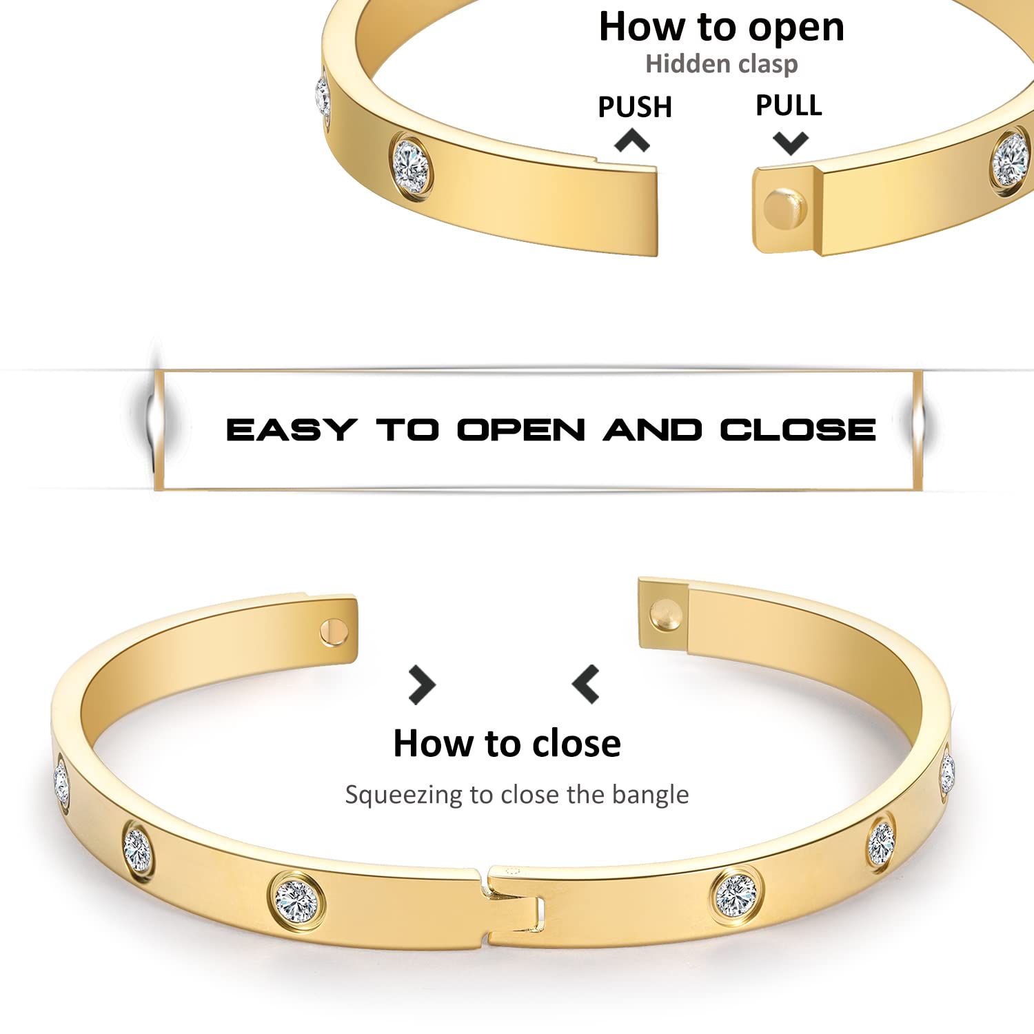 Gold Bracelets for Women Friendship Love Bangle Bracelets Cubic Zirconia Stainless Steel Bracelet Jewelry Birthday Gifts for Women Stocking Stuffers SZ-008