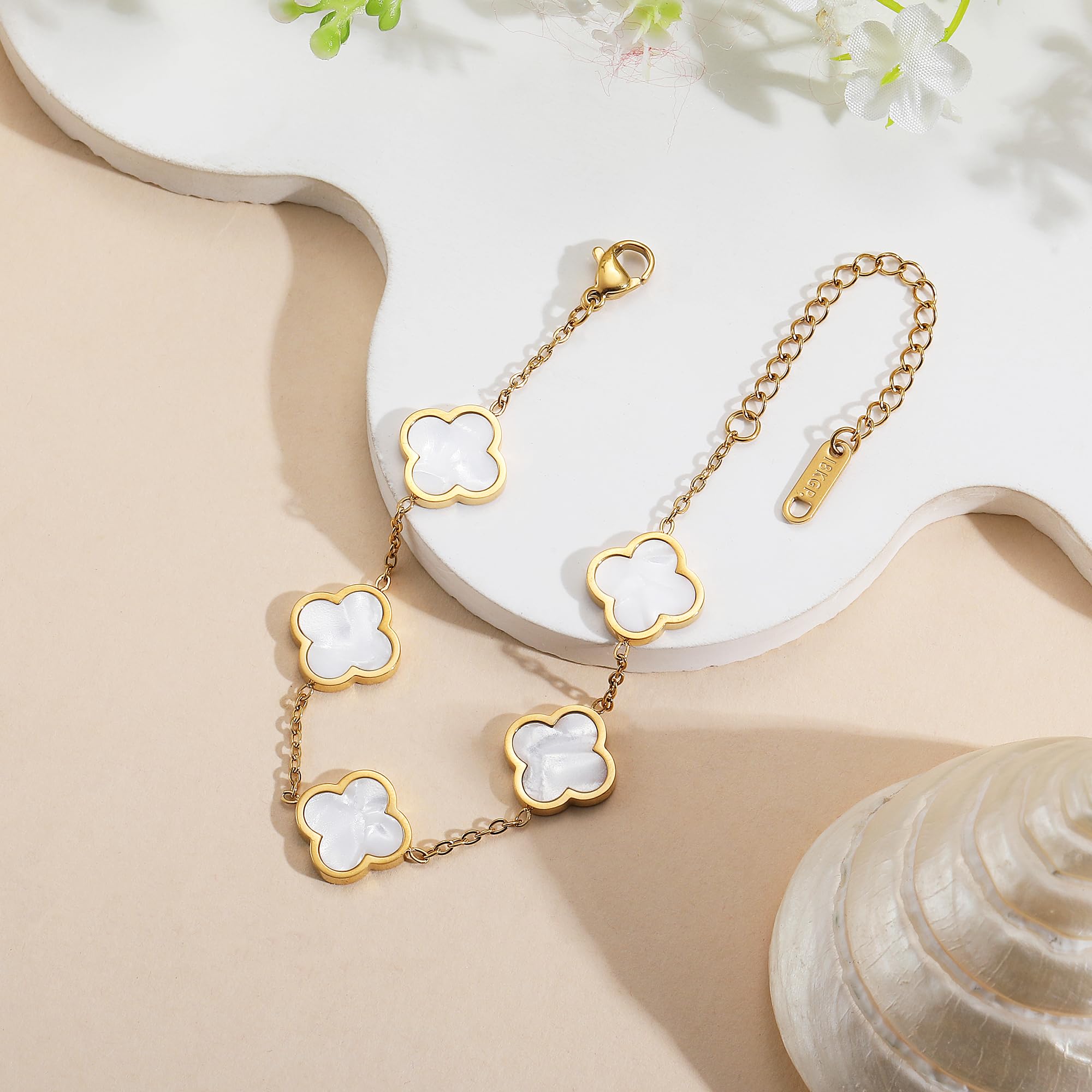 18K Gold Plated Clover Lucky Bracelet for Women White/Black/Red/Green Flower Four Leaf Link Bracelets Trendy Jewelry Gifts for Women SL-019