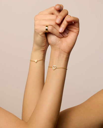 14K Gold Plated Matching Heart Charms Solitaire Bracelet Set for Women | Adjustable Love Friendship Two Bracelet Pack SL-017