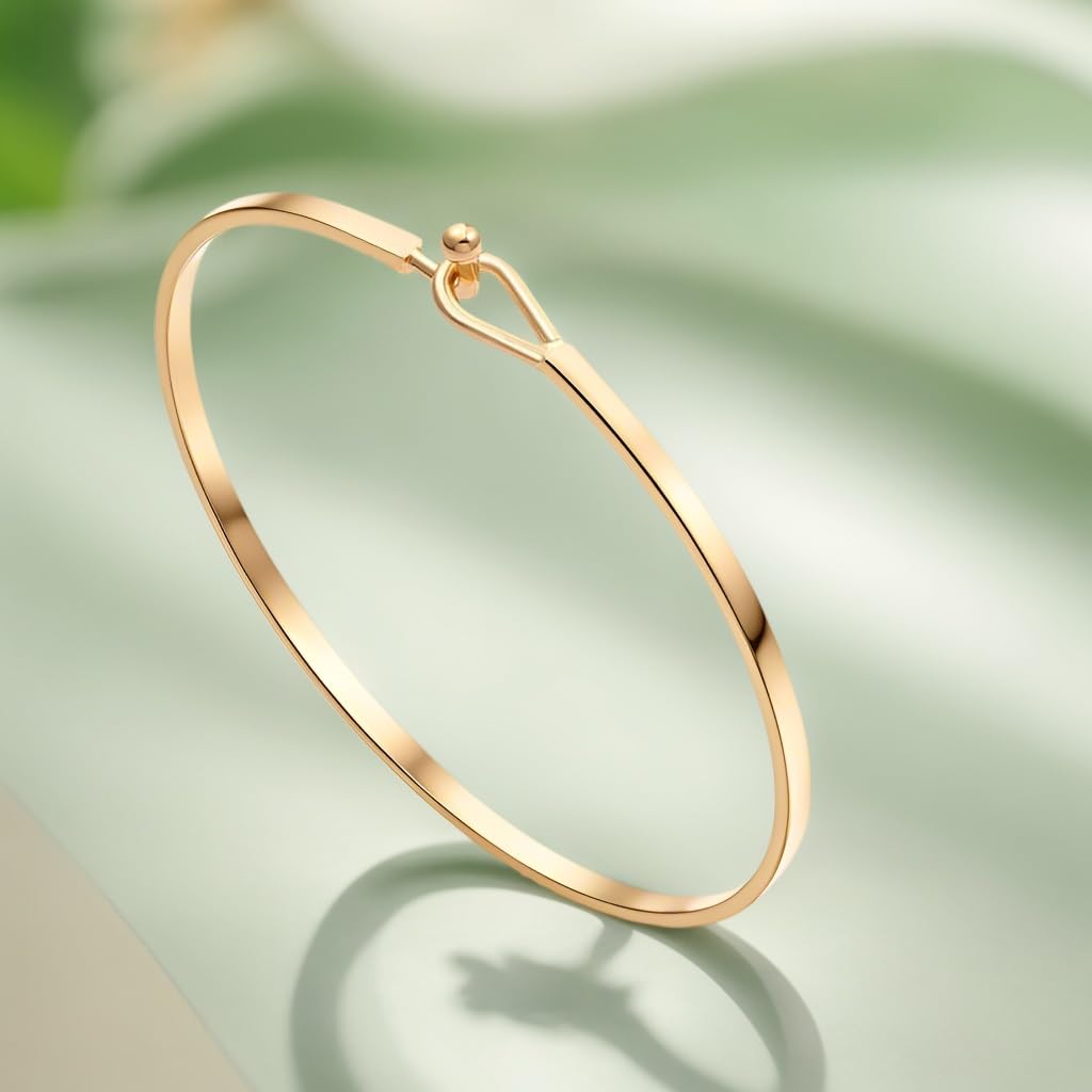 Dainty Gold Bar Bracelet for Women Simple Delicate Thin Cuff Bangle Hook Bracelet 18K Gold Plated Handmade Minimalist Jewelry SL-014