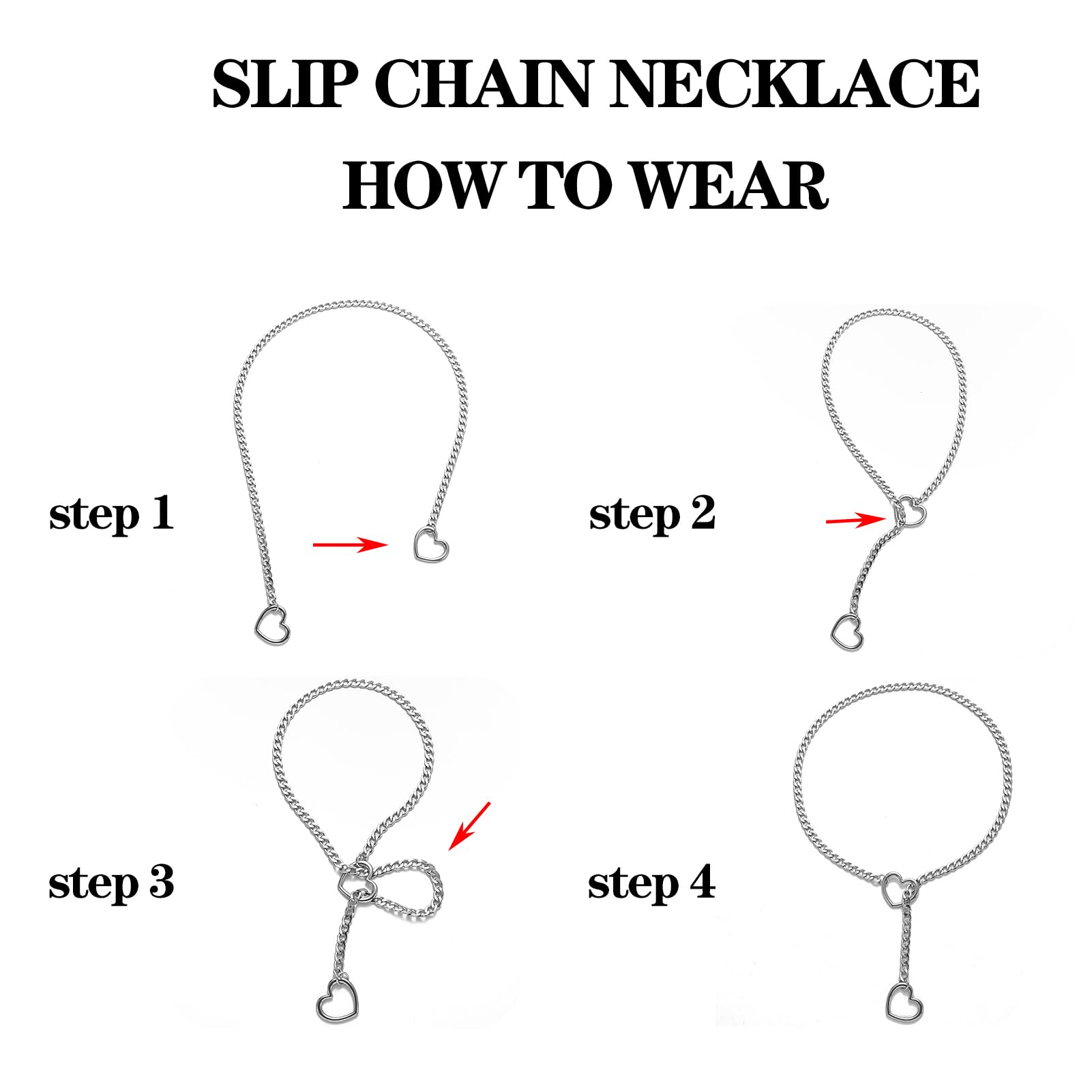 Heart Slip Chain Necklaces for Women,Stainless Steel O-Ring Adjustable Lariat Heart Y-Necklace,Punk Gothic Cuban Collar Choker Necklace for women XL-011
