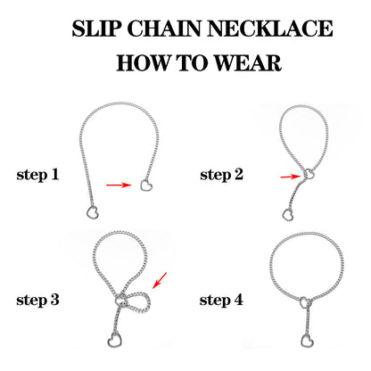 Heart Slip Chain Necklaces for Women,Stainless Steel O-Ring Adjustable Lariat Heart Y-Necklace,Punk Gothic Cuban Collar Choker Necklace for women XL-011