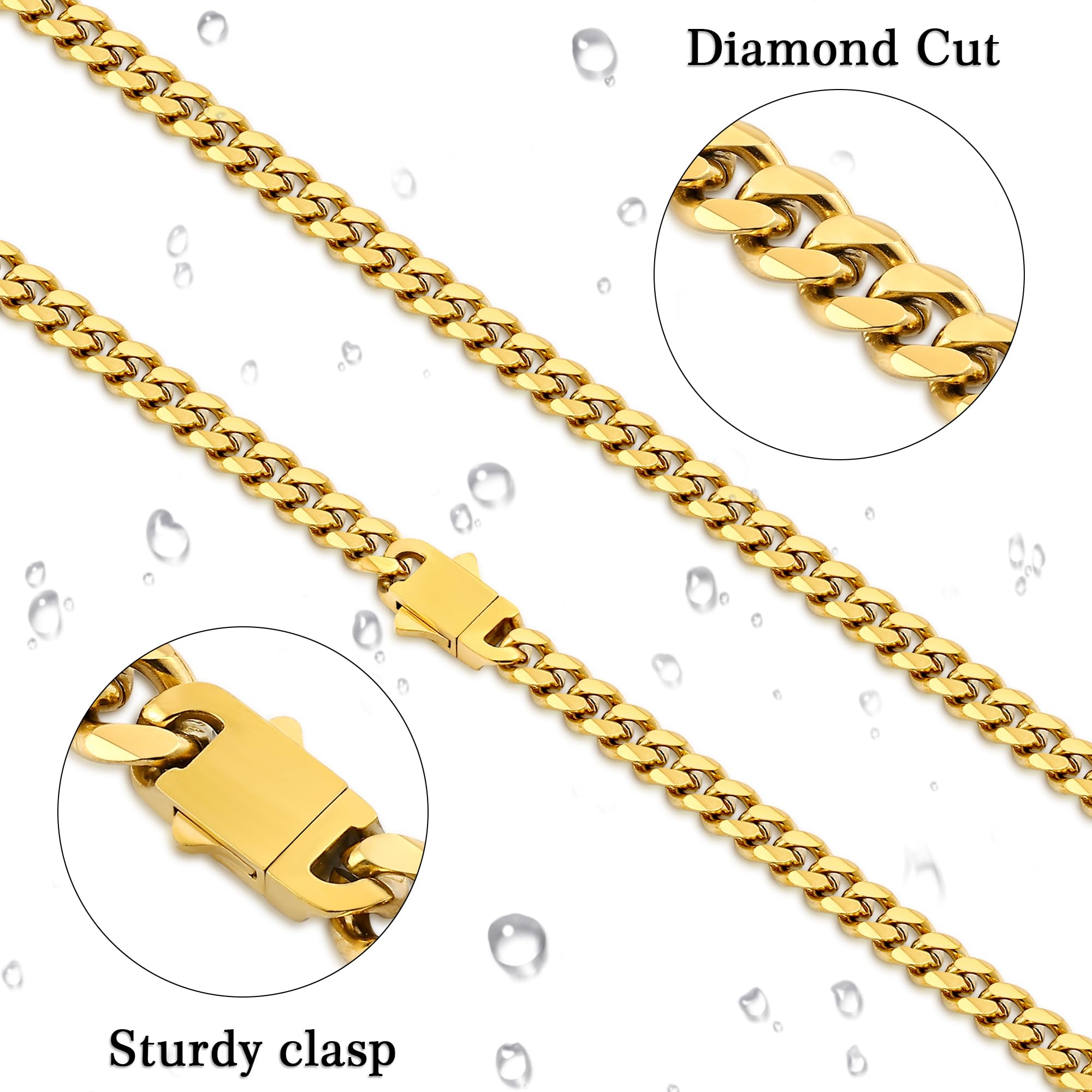 3.5mm Cuban Link Chains for Men, Silver Tone/Black/14K Gold Plated Stainless Steel Necklace Chain, Mens Necklace 16, 18, 20, 22, 24, 26, 28 Inch XL-008