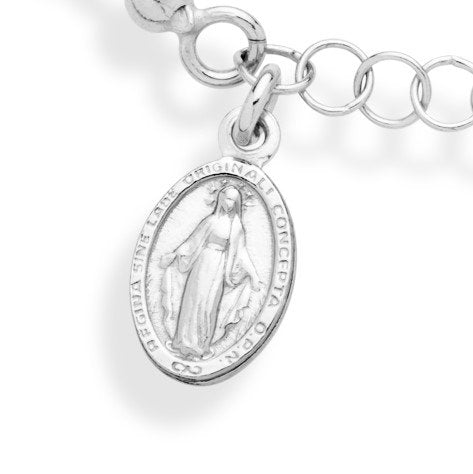 925 Sterling Silver Italian Rosary Cross Bead Charm Link Chain Bracelet for Women, Adjustable SL-041