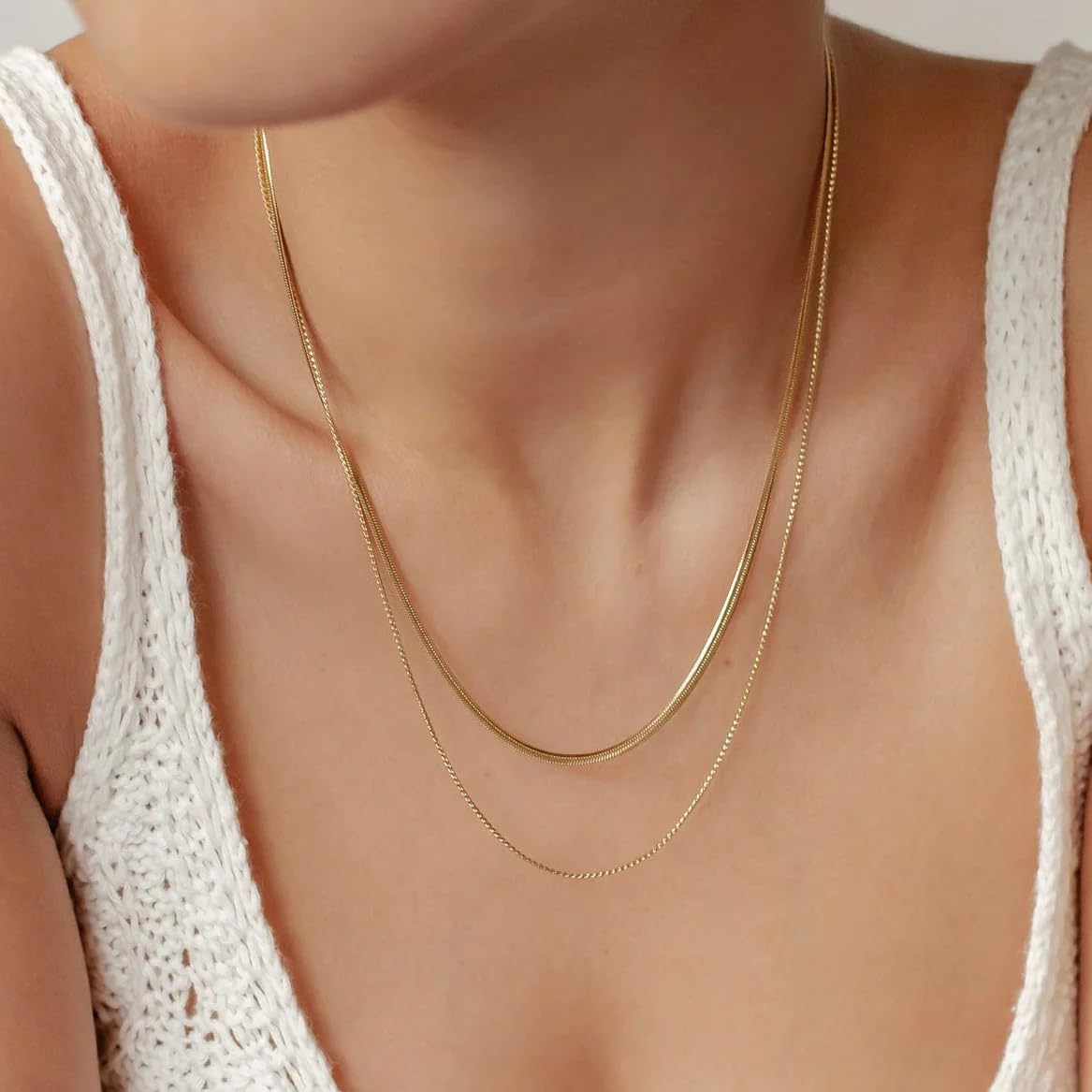 Waterproof Gold Necklace Layered Necklaces for Women Non Tarnish,18k Gold Plated Stainless Steel Dainty Stack Thin Chain Necklace Set for Women Gifts XL-010