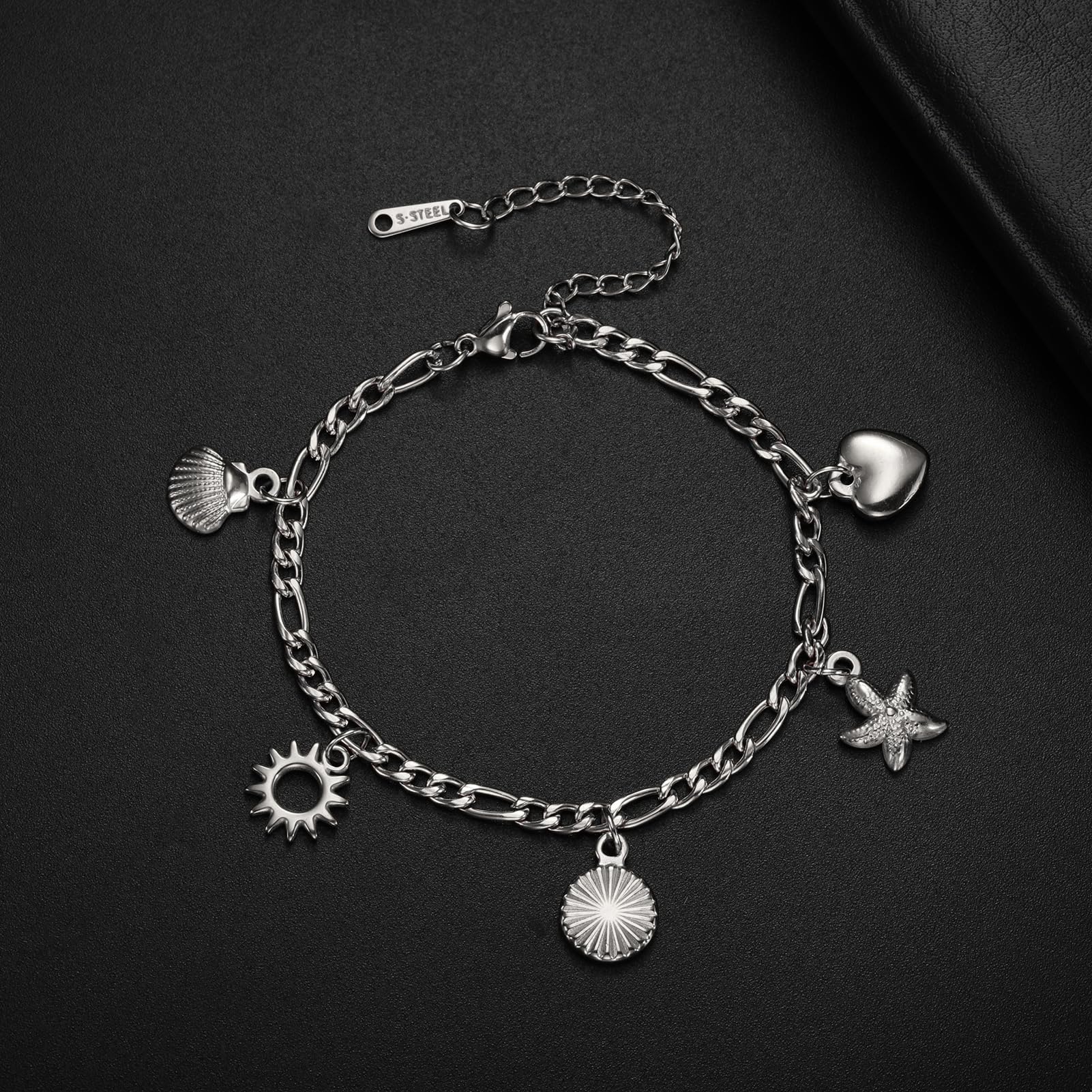 Stainless Steel Summer Holiday Clam Sun Heart Charms Strand Bracelet SL-030