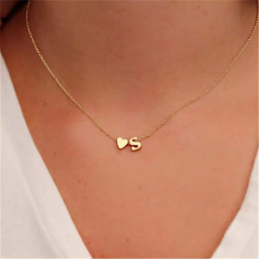 Initial Heart Necklace 18K Gold Plated Stainless Steel Tiny Heart Letter Necklace Personalized Monogram Name Necklace for Women XL-009