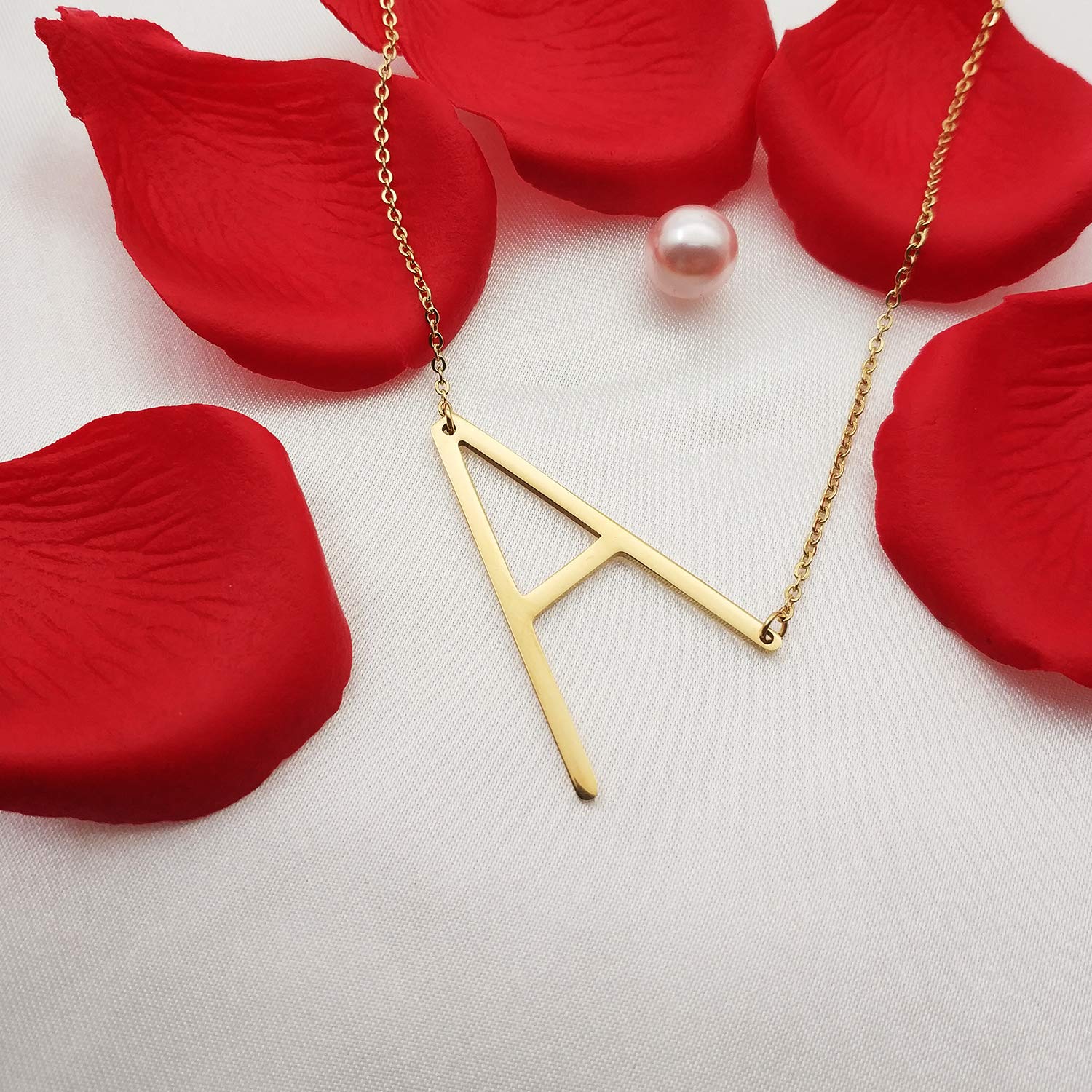 Sideways Initial Necklace 18K Gold Plated Stainless Steel Large Big Letters Pendant Necklace Script Name Monogram Necklaces for Women XL-012