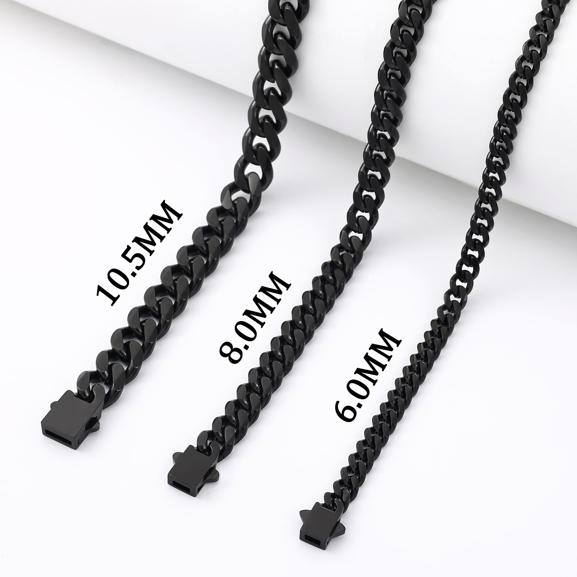3.5mm Cuban Link Chains for Men, Silver Tone/Black/14K Gold Plated Stainless Steel Necklace Chain, Mens Necklace 16, 18, 20, 22, 24, 26, 28 Inch XL-008