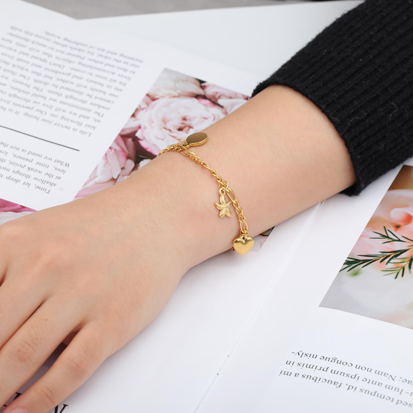 Stainless Steel Summer Holiday Clam Sun Heart Charms Strand Bracelet SL-030