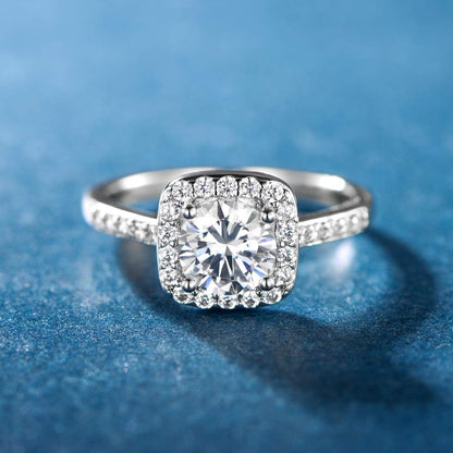 18K White Gold Plated Cubic Zirconia Promise Halo Engagement Promise Eternity Ring for Women JZ-006