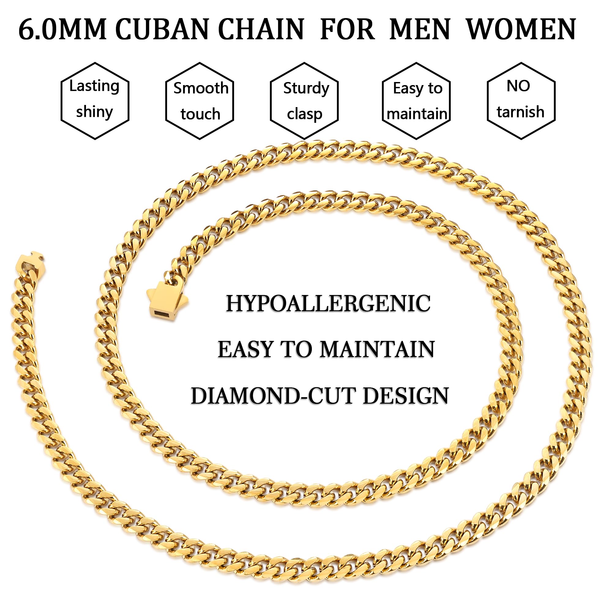 3.5mm Cuban Link Chains for Men, Silver Tone/Black/14K Gold Plated Stainless Steel Necklace Chain, Mens Necklace 16, 18, 20, 22, 24, 26, 28 Inch XL-008