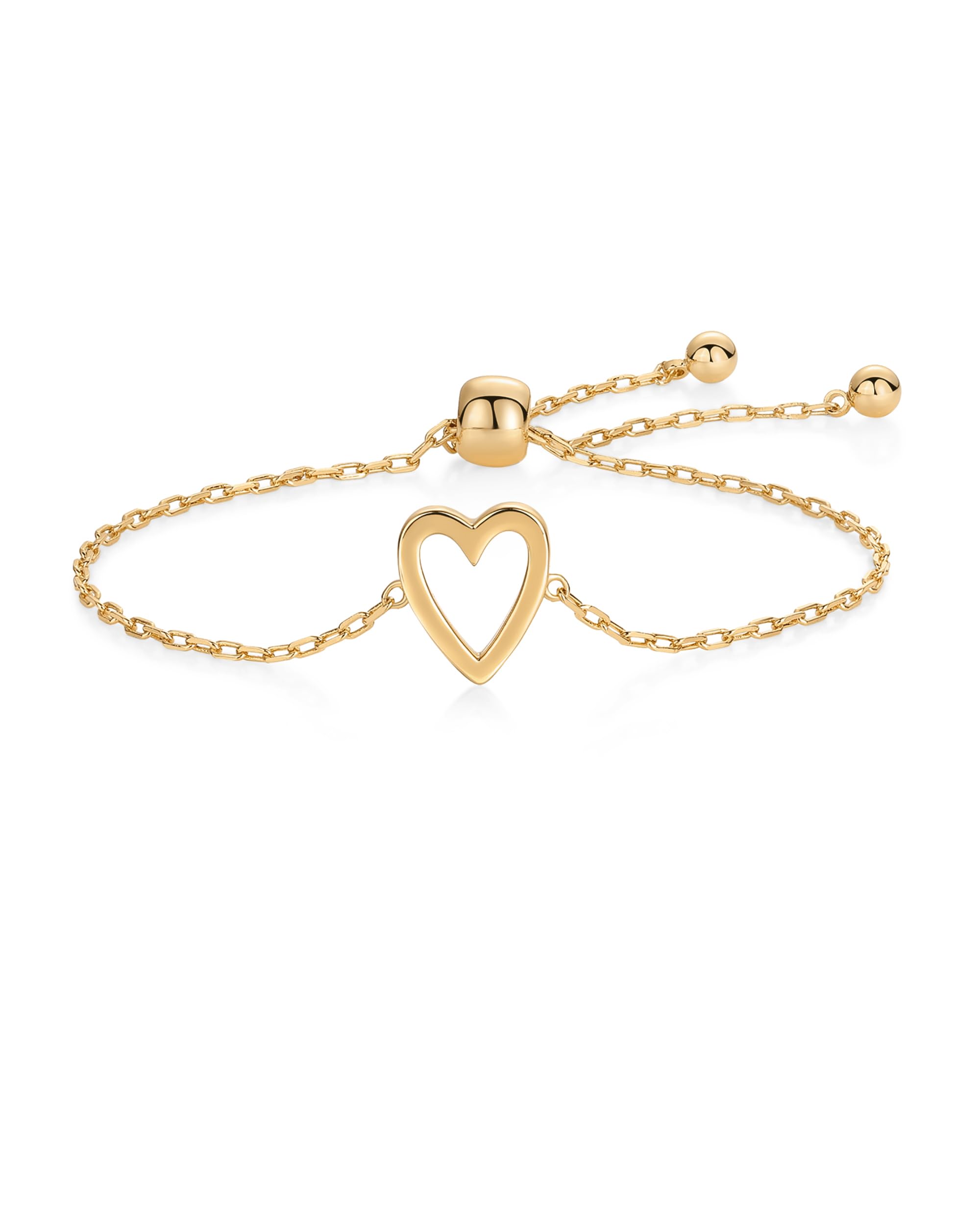 14K Gold Plated Matching Heart Charms Solitaire Bracelet Set for Women | Adjustable Love Friendship Two Bracelet Pack SL-017