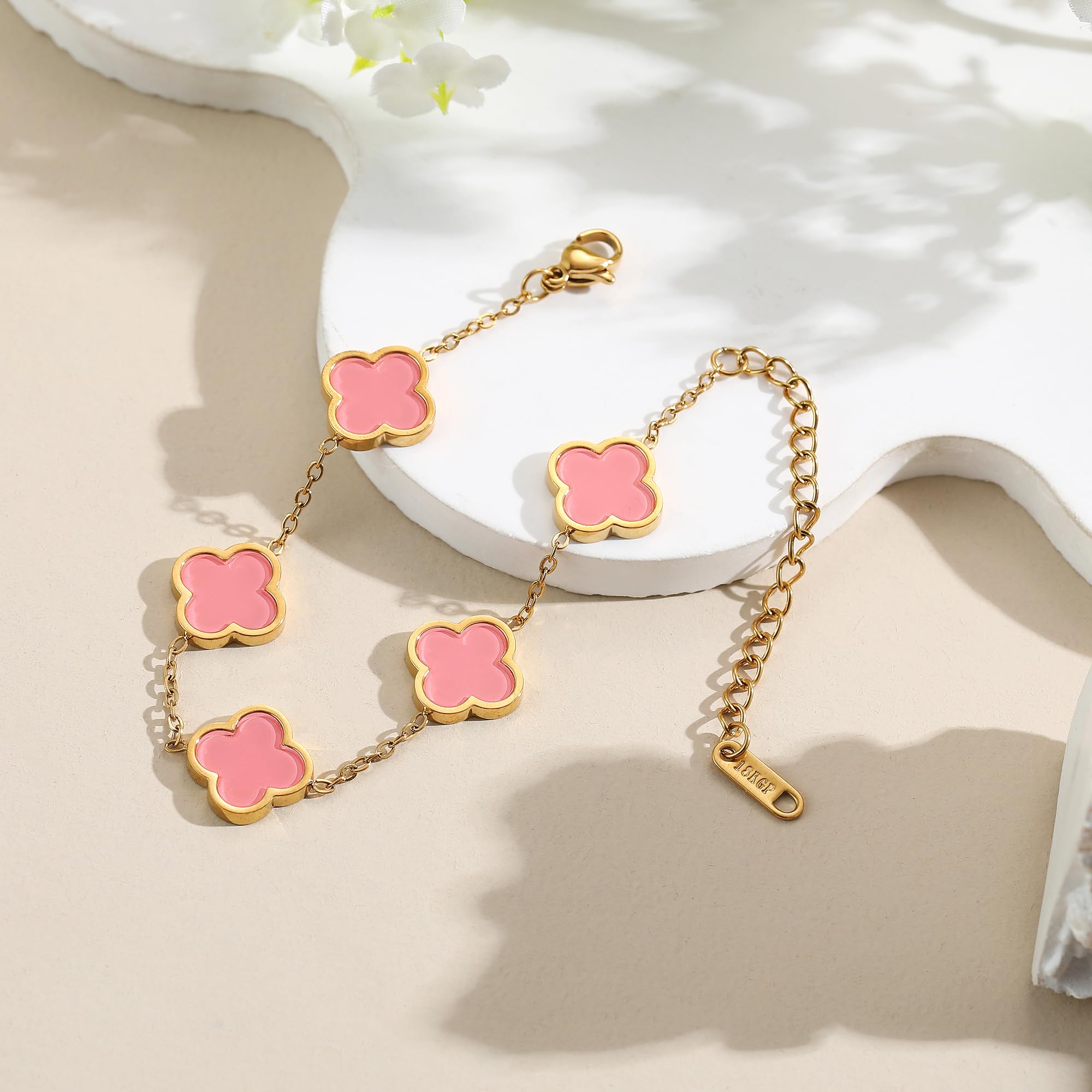 18K Gold Plated Clover Lucky Bracelet for Women White/Black/Red/Green Flower Four Leaf Link Bracelets Trendy Jewelry Gifts for Women SL-019