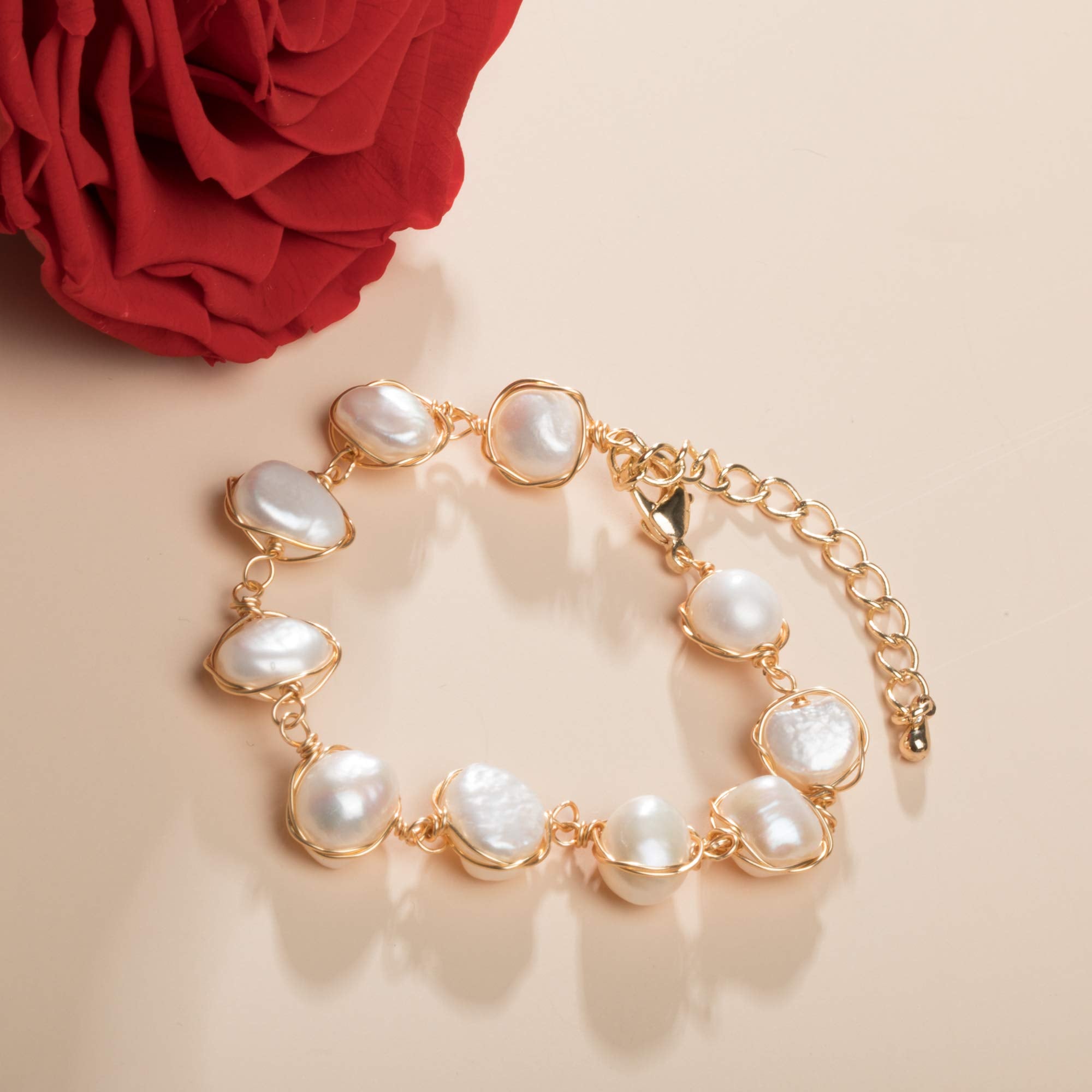 Pearl Bracelet Baroque Cultured Handmade Wind Bossimi 18K Gold Plated Work Around Silk Adjustable Charm Fashion Valentine Delicate Vintage Jewelry SL-050