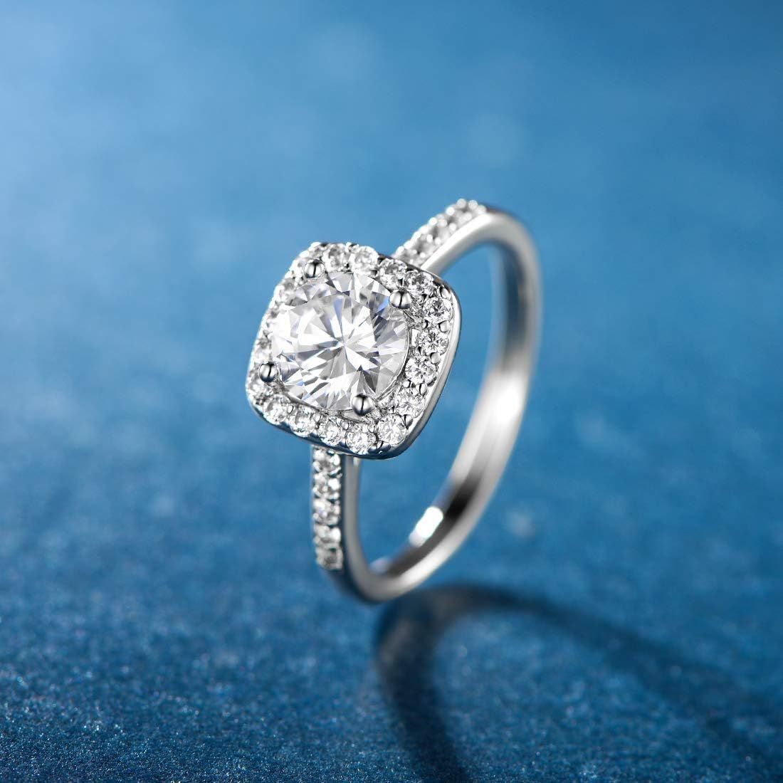 18K White Gold Plated Cubic Zirconia Promise Halo Engagement Promise Eternity Ring for Women JZ-006