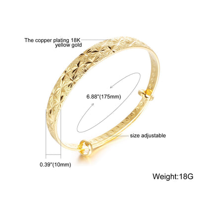 18k Yellow Gold Classical Diamond Cut Adjustable Bangle Bracelet for Women SL-015