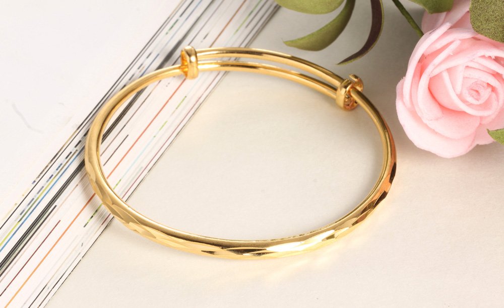 18k Yellow Gold Classical Diamond Cut Adjustable Bangle Bracelet for Women SL-015