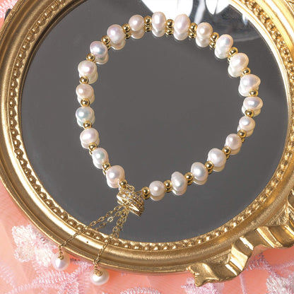 Pearl Bracelet Chain Link Baroque Culture  14K Gold Filled Adjustable Fashion Valentine Charm Dainty Handmade Jewelry for Women Wife Mother SL-046