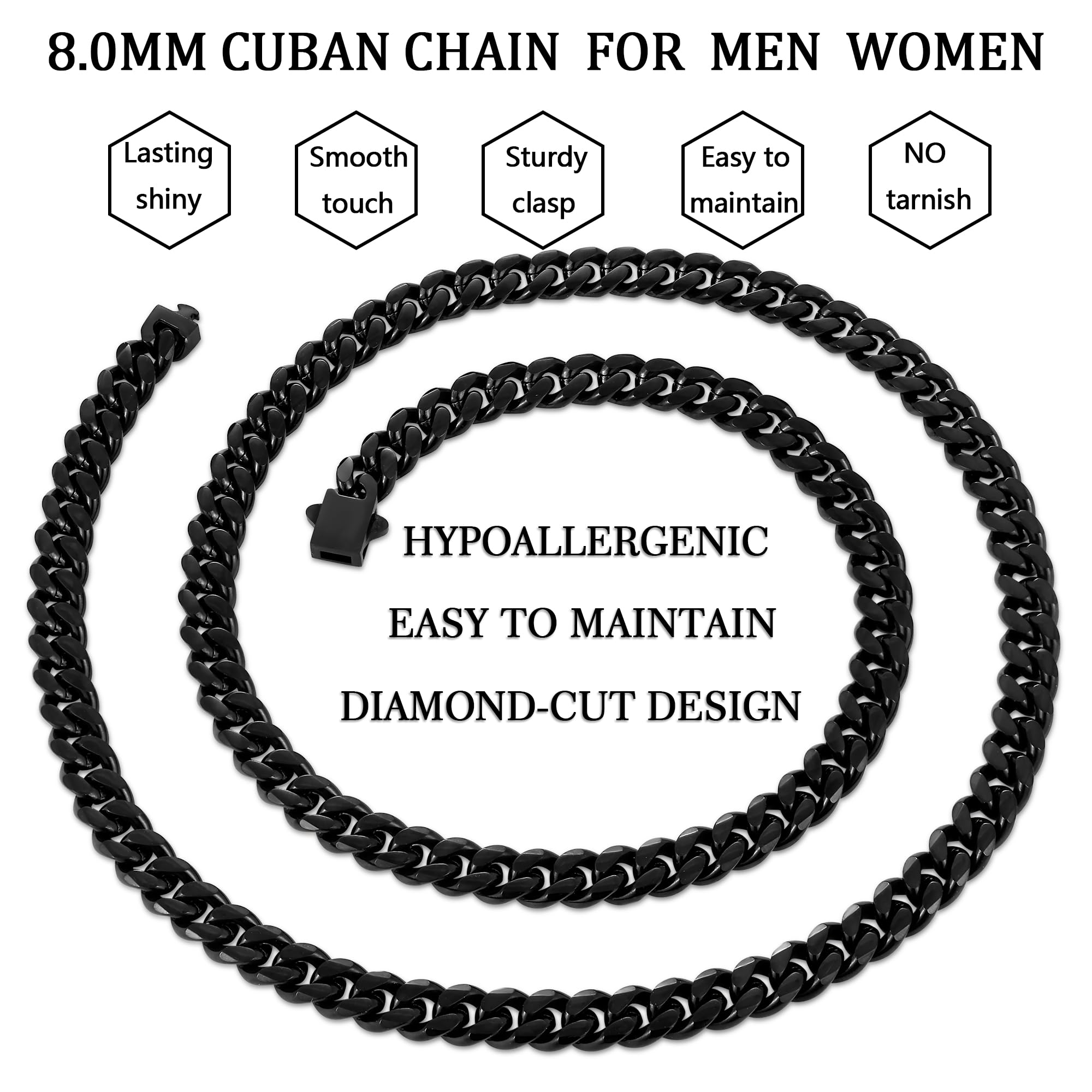 3.5mm Cuban Link Chains for Men, Silver Tone/Black/14K Gold Plated Stainless Steel Necklace Chain, Mens Necklace 16, 18, 20, 22, 24, 26, 28 Inch XL-008
