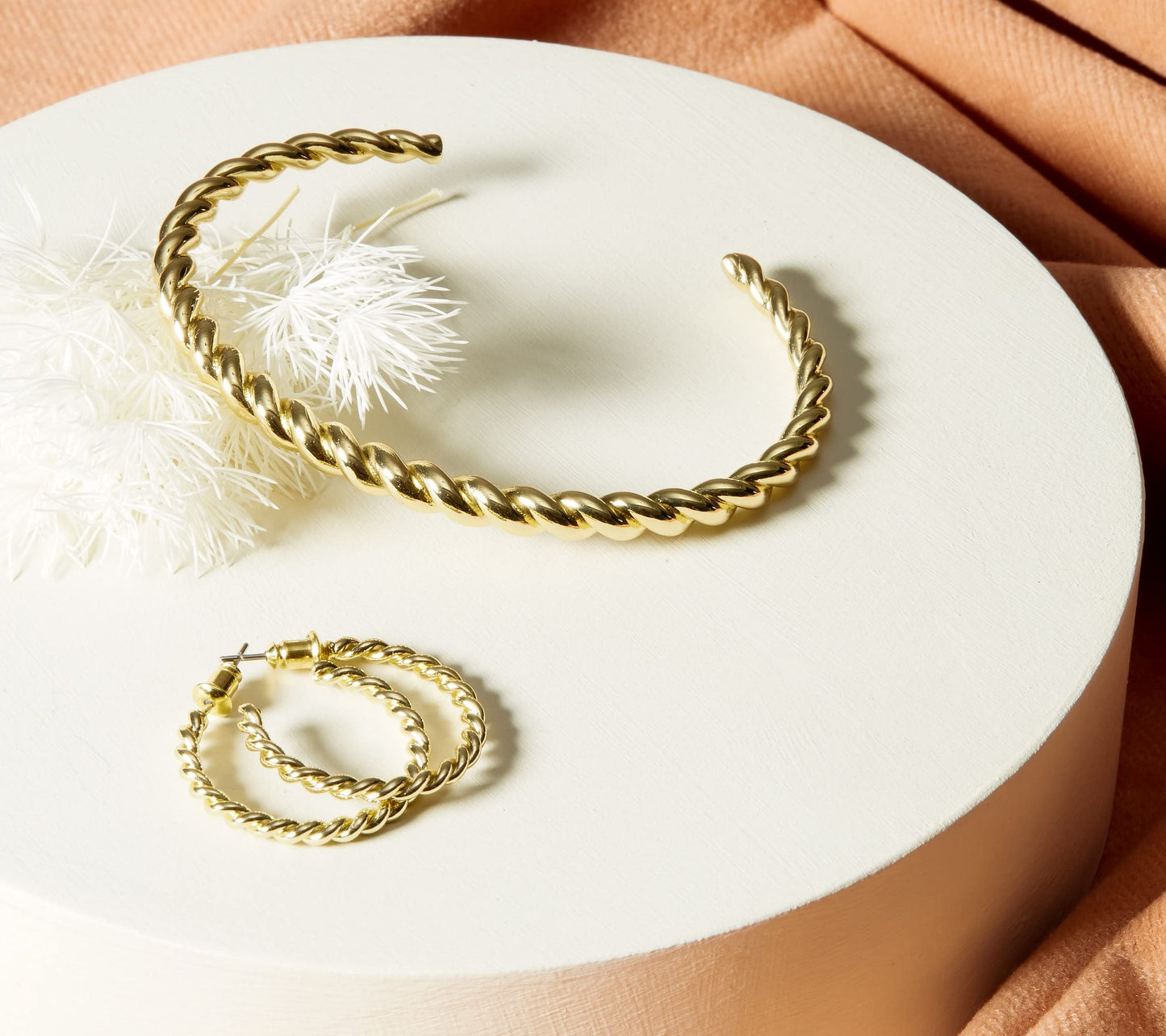 Gold Plated Twisted Chunky Bangle Bracelet | 14K Gold Plated | Lightweight Everyday Jewelry SL-016