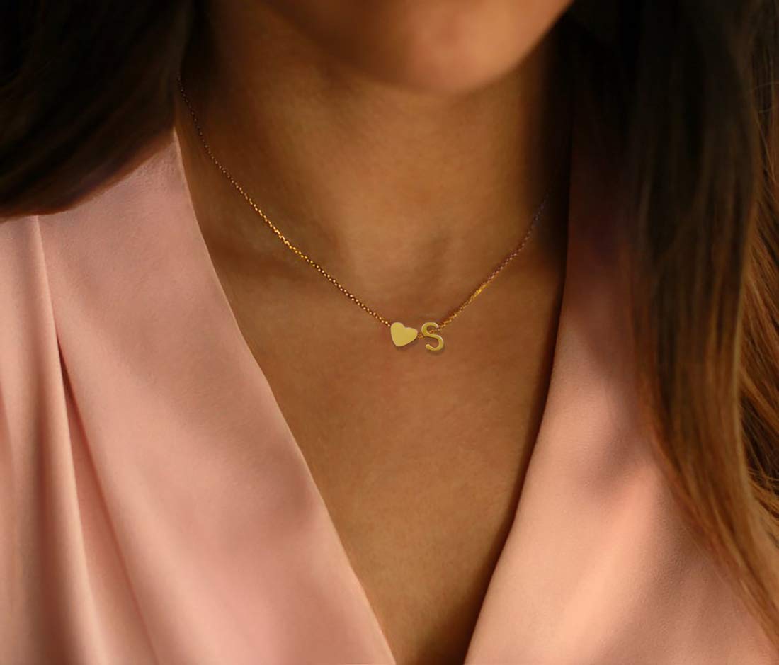 Initial Heart Necklace 18K Gold Plated Stainless Steel Tiny Heart Letter Necklace Personalized Monogram Name Necklace for Women XL-009