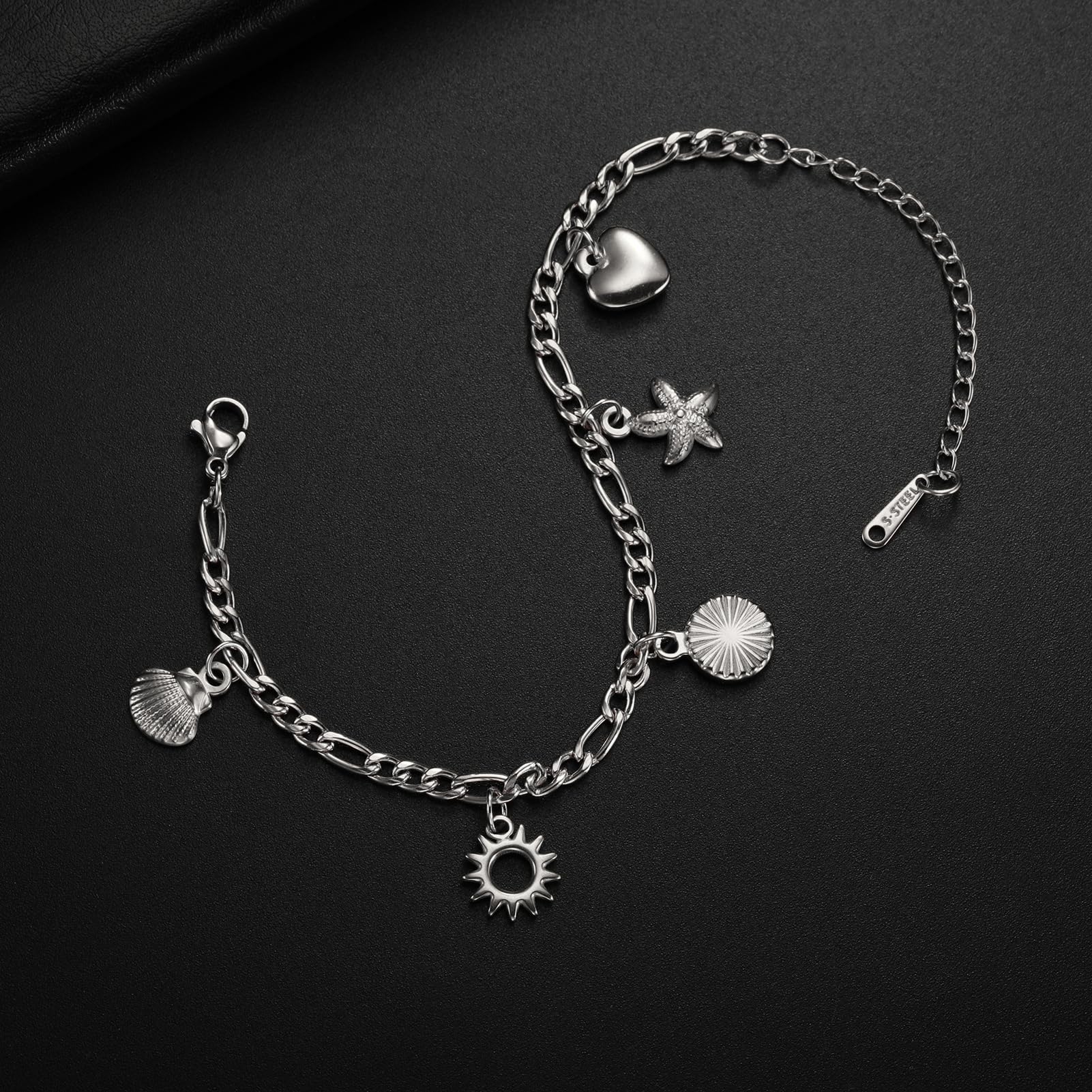 Stainless Steel Summer Holiday Clam Sun Heart Charms Strand Bracelet SL-030
