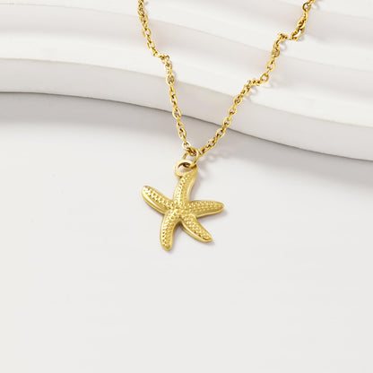 Shell Necklace for Women,14k Gold Plated Layered Starfish Conch SeaShell Pearl Pendant Charm Necklace,Non Tarnish Adjustable Stainless Steel Chain Stack Jewerly for Summer Beach Vacation XL-006