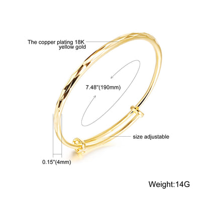18k Yellow Gold Classical Diamond Cut Adjustable Bangle Bracelet for Women SL-015