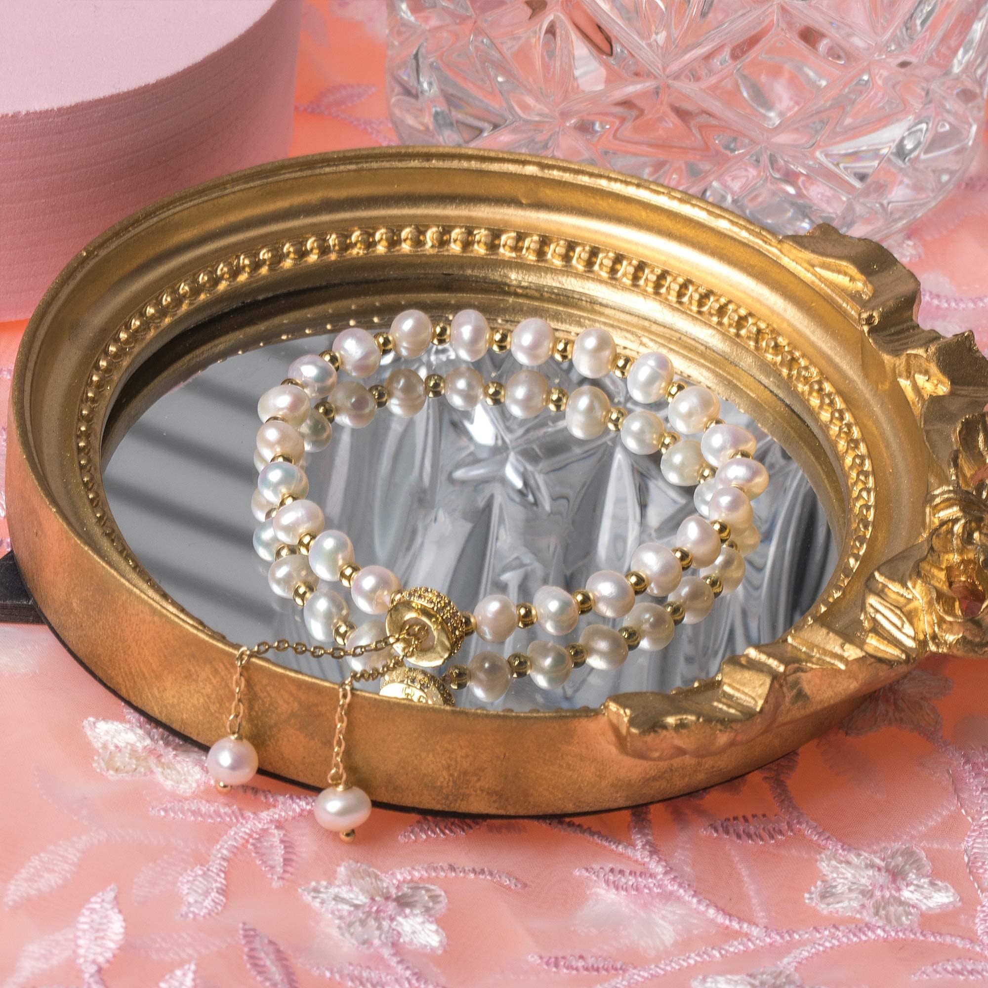 Pearl Bracelet Chain Link Baroque Culture  14K Gold Filled Adjustable Fashion Valentine Charm Dainty Handmade Jewelry for Women Wife Mother SL-046