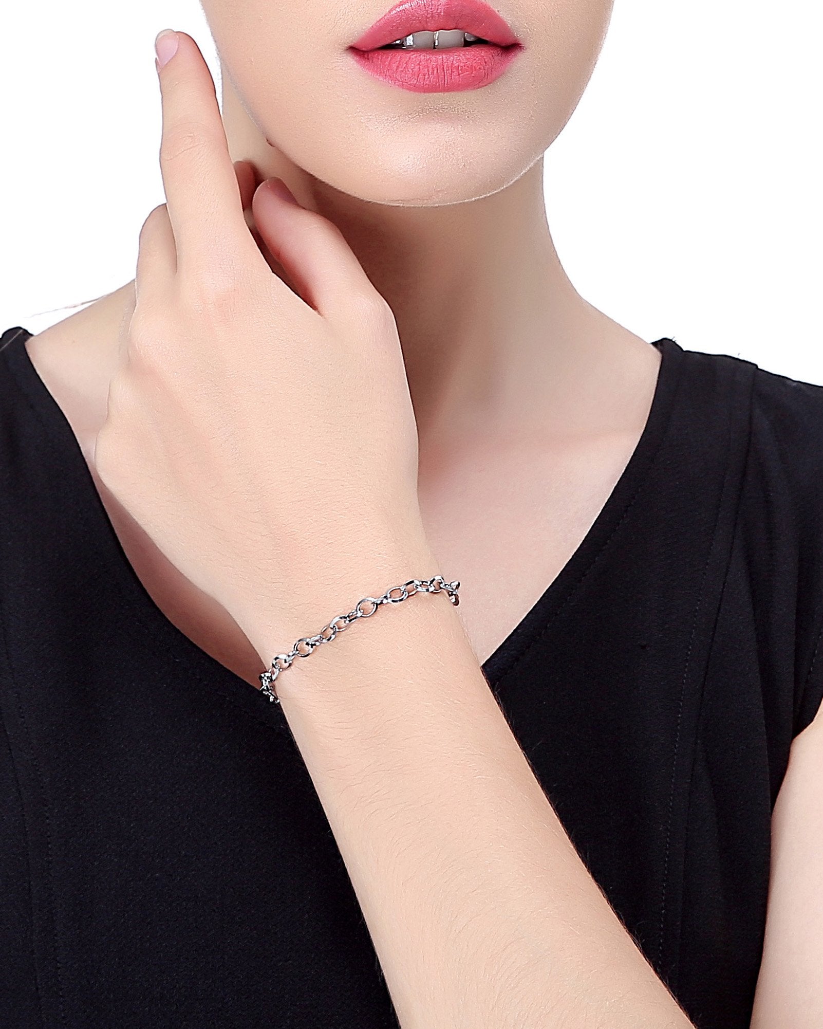 Women's Heart Charm Bracelets Stainless Steel Link Bracelet Birthday Gifts for Women Jewelry SL-006