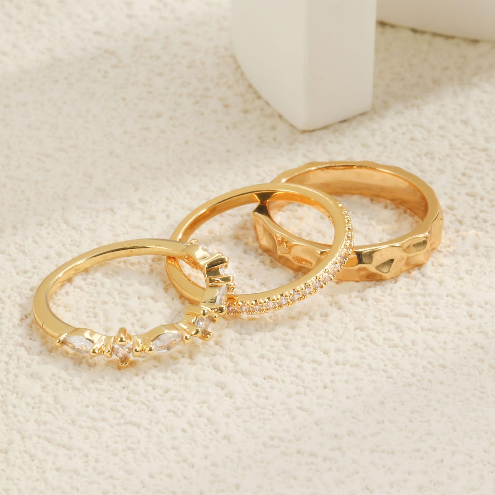 Stackable Gold Rings for Women Non Tarnish Chunky 14K Gold Plated Rings that Don't Tarnish Engagement Cubic Zirconia Ring Set Stack Dainty Pinky Wedding Bands Thumb Rings Gold Jewelry Size 6-11 JZ-026