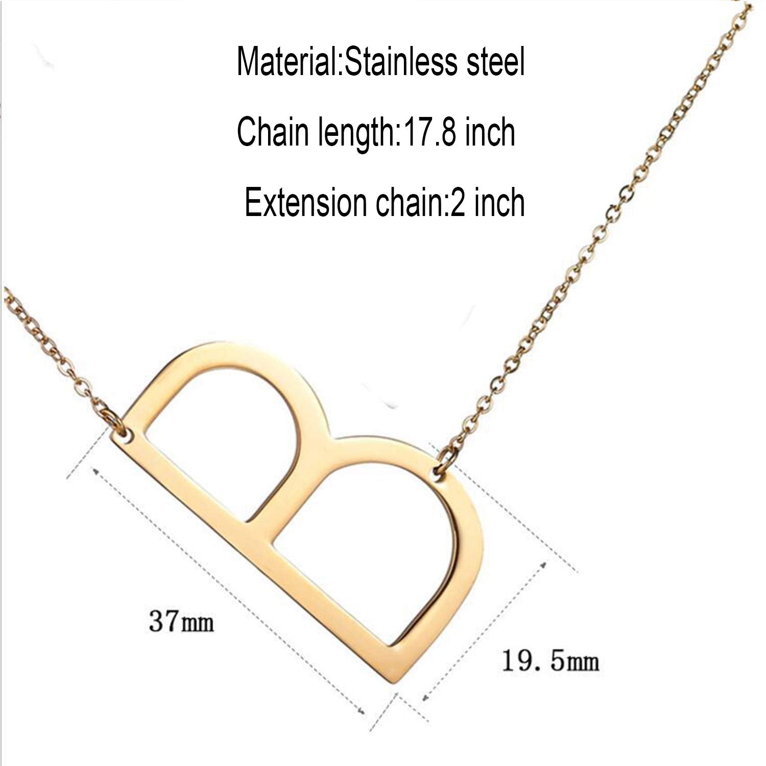 Sideways Initial Necklace 18K Gold Plated Stainless Steel Large Big Letters Pendant Necklace Script Name Monogram Necklaces for Women XL-012