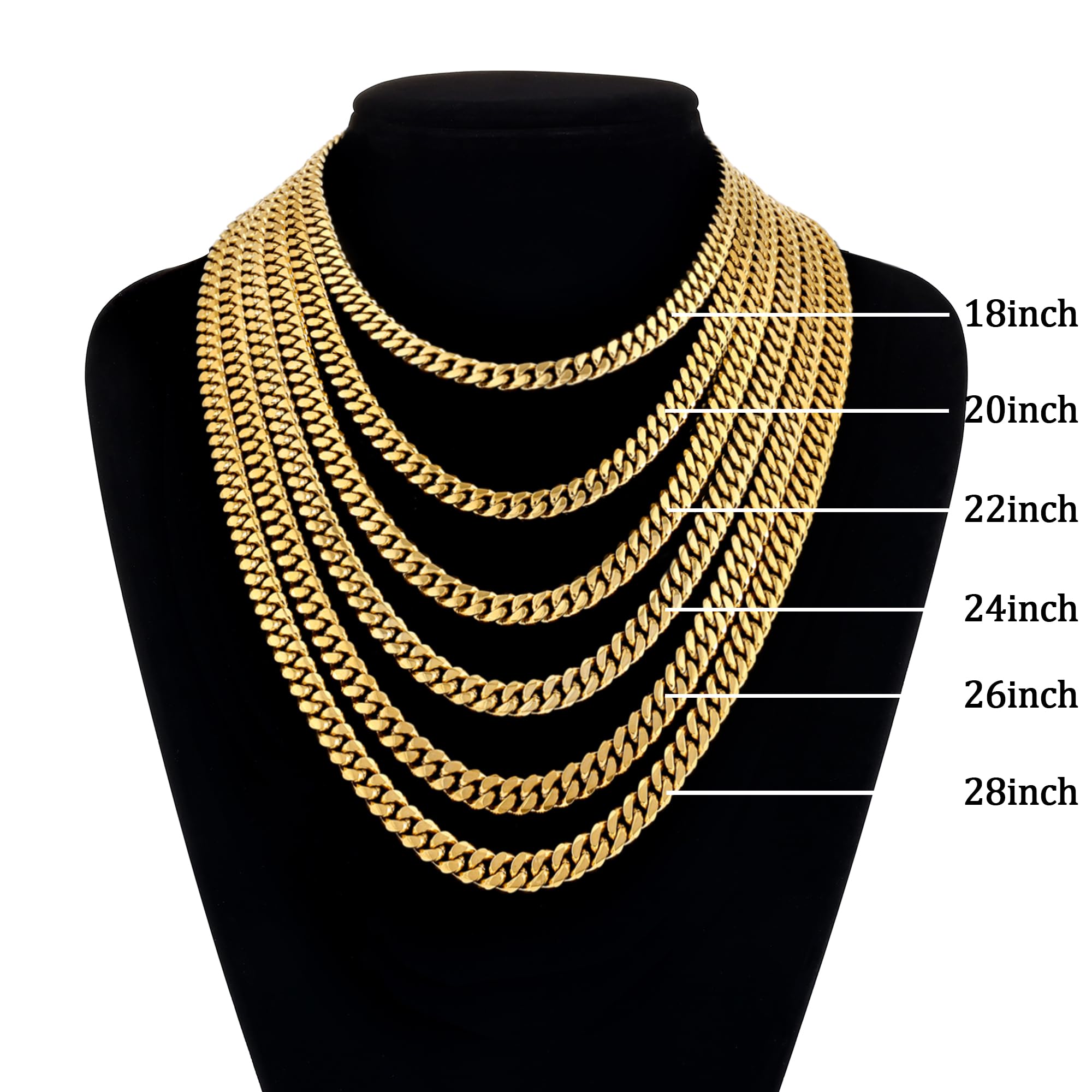 3.5mm Cuban Link Chains for Men, Silver Tone/Black/14K Gold Plated Stainless Steel Necklace Chain, Mens Necklace 16, 18, 20, 22, 24, 26, 28 Inch XL-008